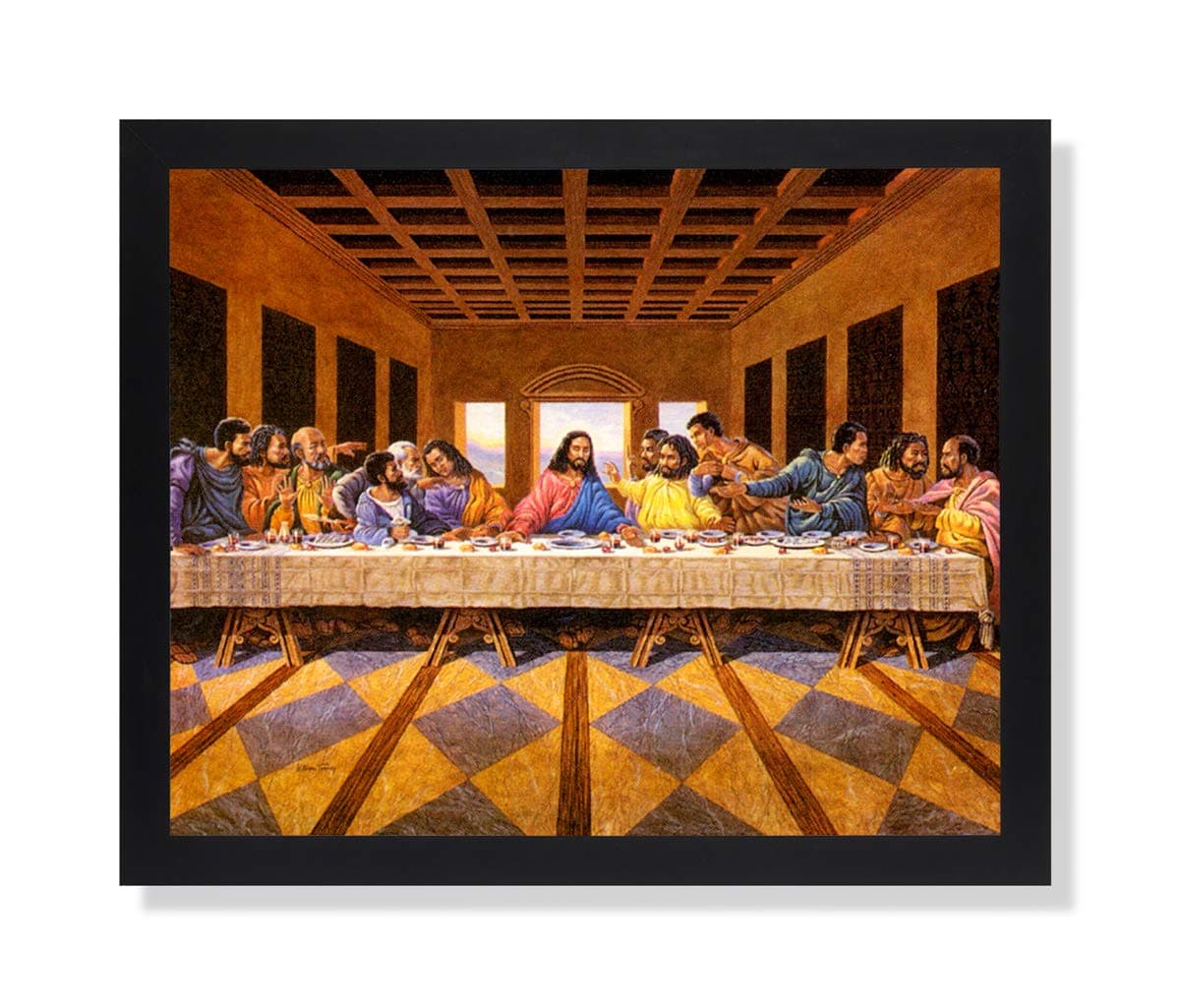 African American Black Last Supper Jesus Christ Religious Picture Black Framed Art Print 16x20"