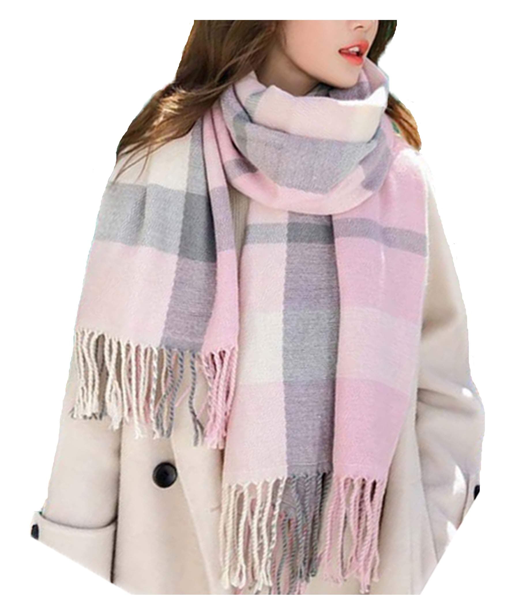 Women's Fashion Scarves Long Shawl Winter Thick Warm Knit Large Plaid Scarf