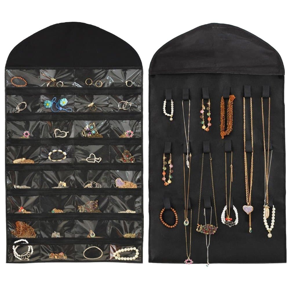 Gissy Studio Hanging Over The Door Jewelry Organizer, Non-Woven 32 Pockets 21 Hook(Black)
