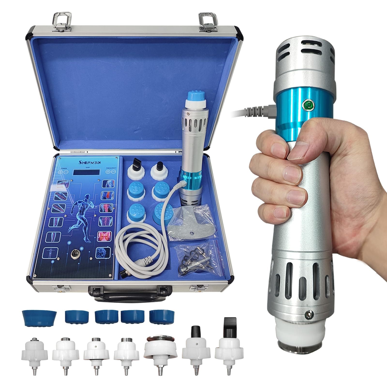 Extracorporeal Shockwave Therapy Machine, Professional Portable ED Electromagnetic Shock Wave Therapy Machine Pain Relief Massager with 7 Massage Head, Handle with Wire for ED Treatment