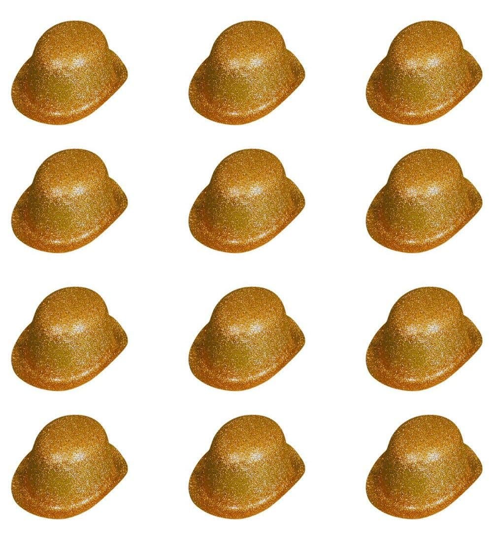 12 X Glitter Plastic Bowler Hats Various Colours (Gold)