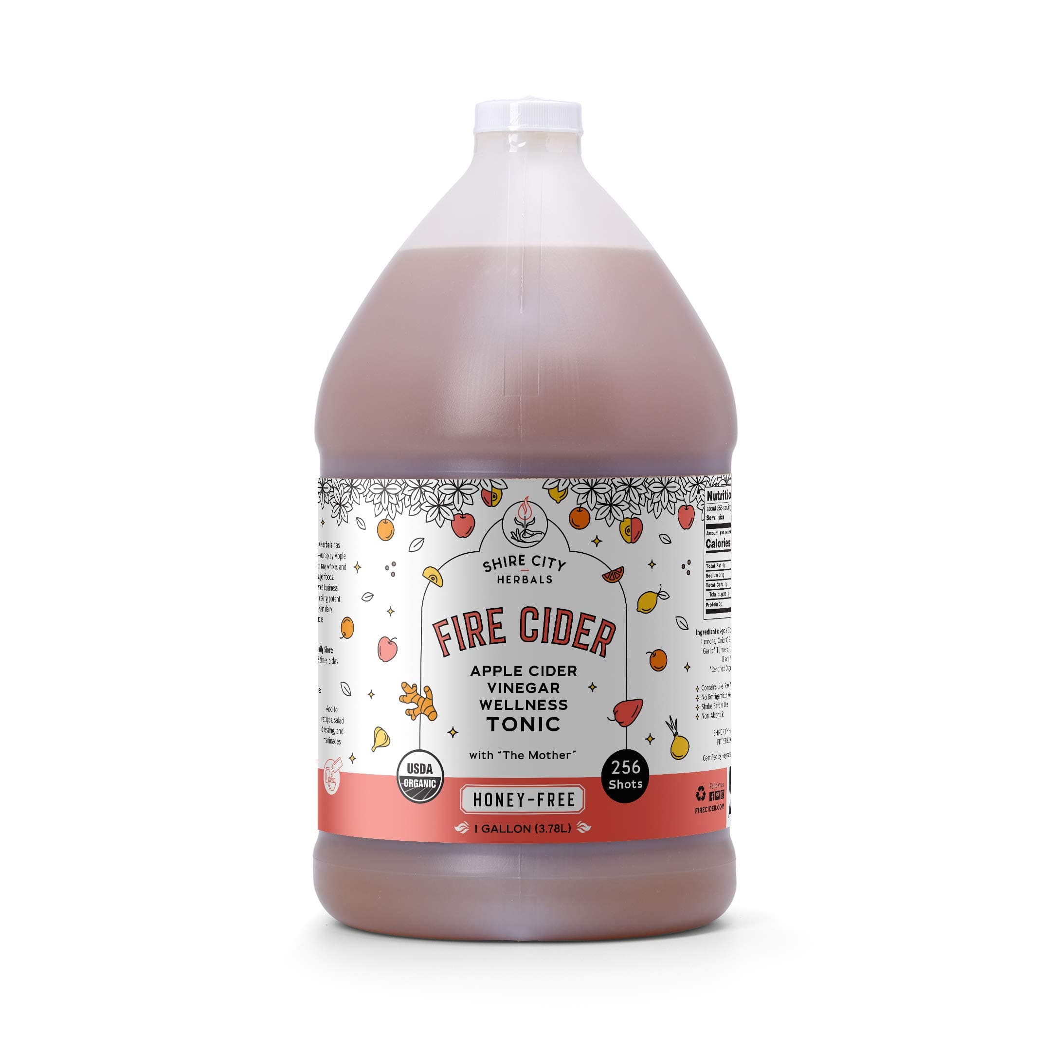 Fire Cider, Tonic, 128 oz (gallon), Honey-Free flavor, 256 Daily Shots, Apple Cider Vinegar, Whole, Raw, Organic, Not Heat Processed, Not Pasteurized, Not Diluted, Paleo, Keto, Whole 30.