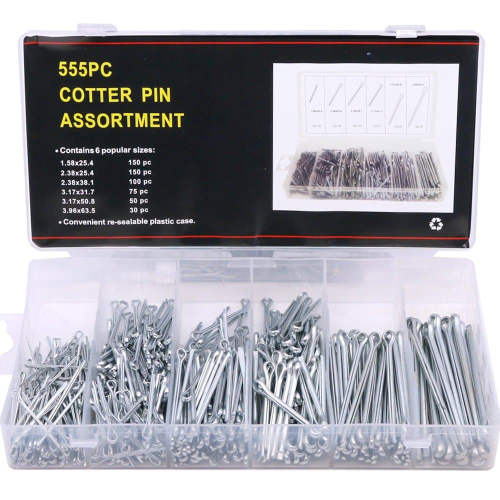555Pcs Heavy Duty Zinc Plated Cotter Pin Assortment Kit