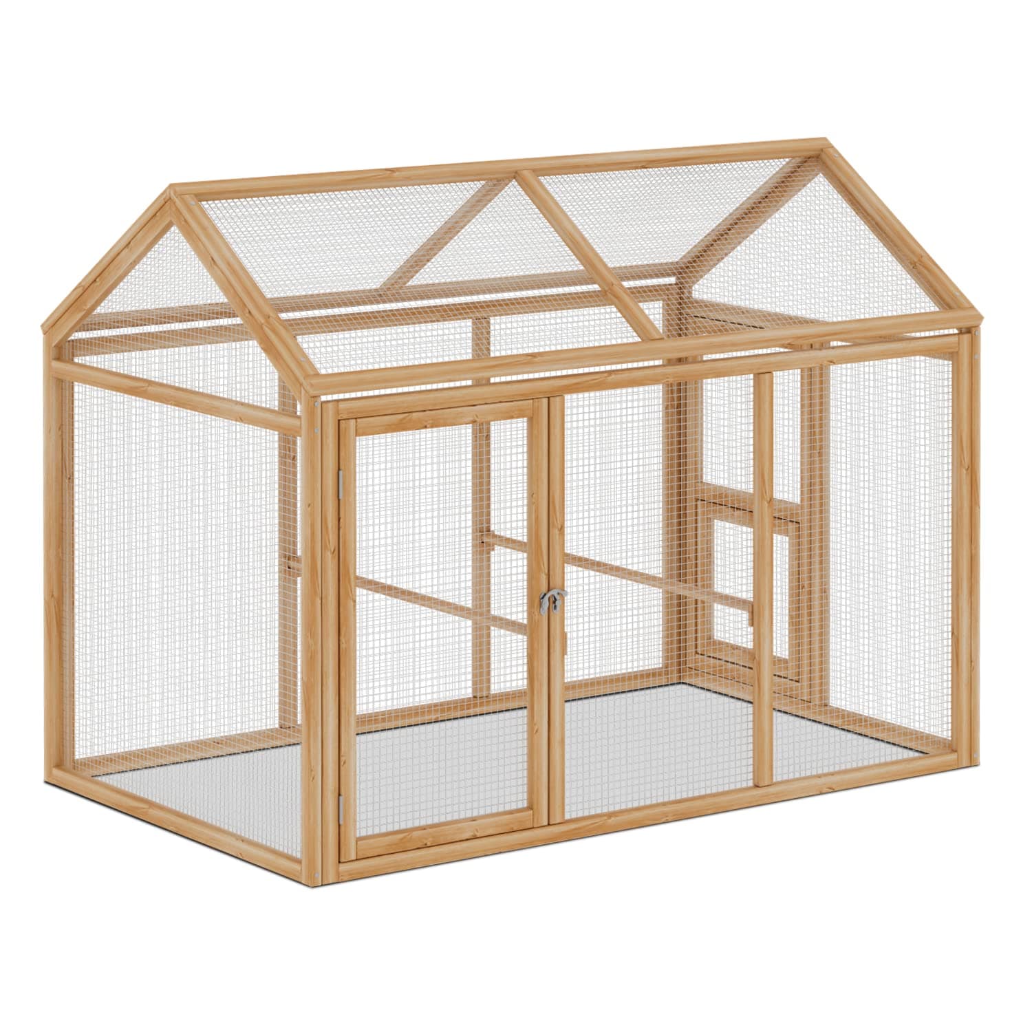 MoNiBloom Outdoor Chicken Coop Large Hen House Poultry Cage with Roosting Rods, Farmhouse Backyard Wood Rabbit Hutch Small Pets Playpens Spire Shaped Coops Triple Access/Feeding Doors 55 x 33.5 x 42.5