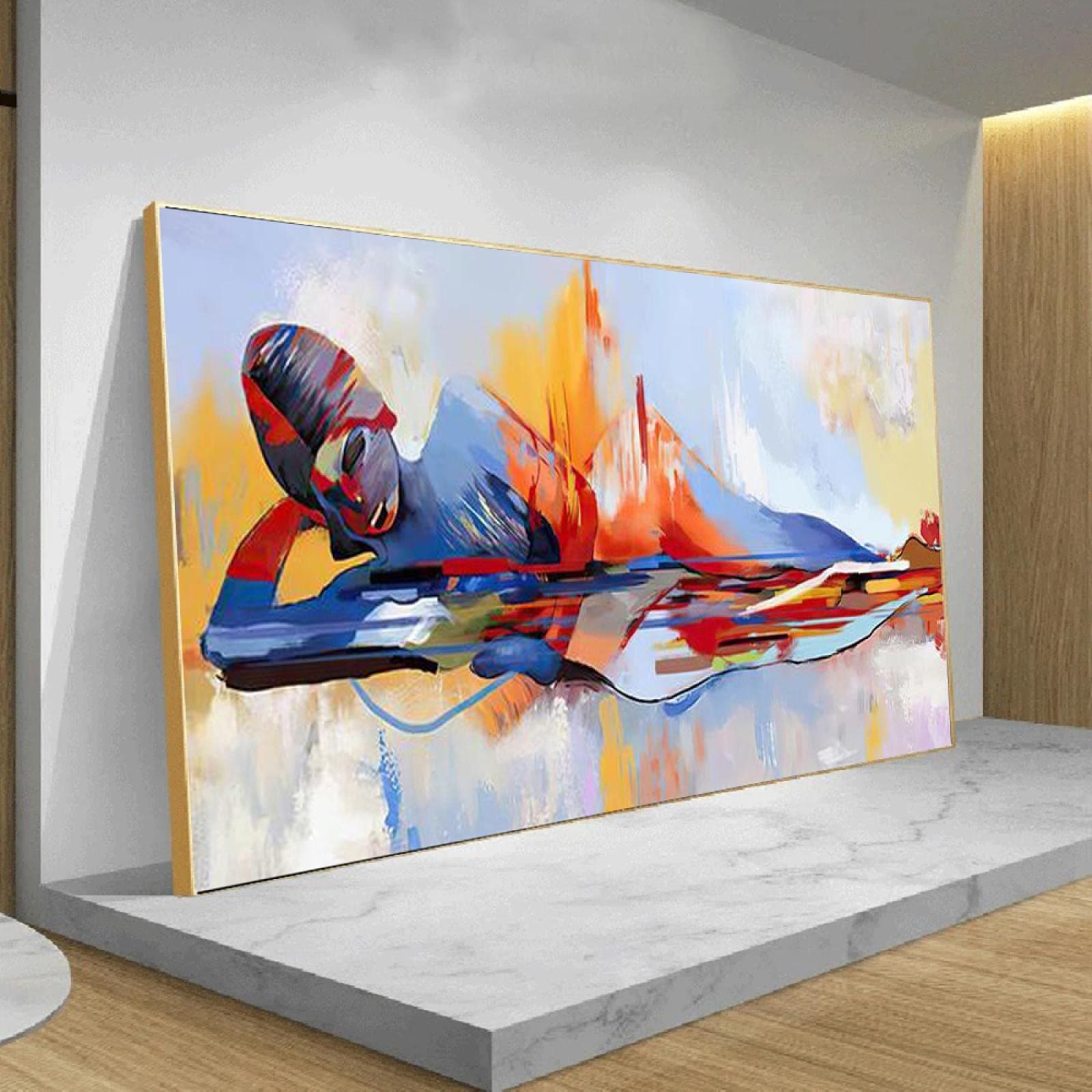 HYFBH Oversized Buddha Abstract Canvas Painting Posters Buddha Lord Oil Painting Printing Wall Art Picture for Living Room Decor 100x200cm(39x79inch) With-Gold-Framed