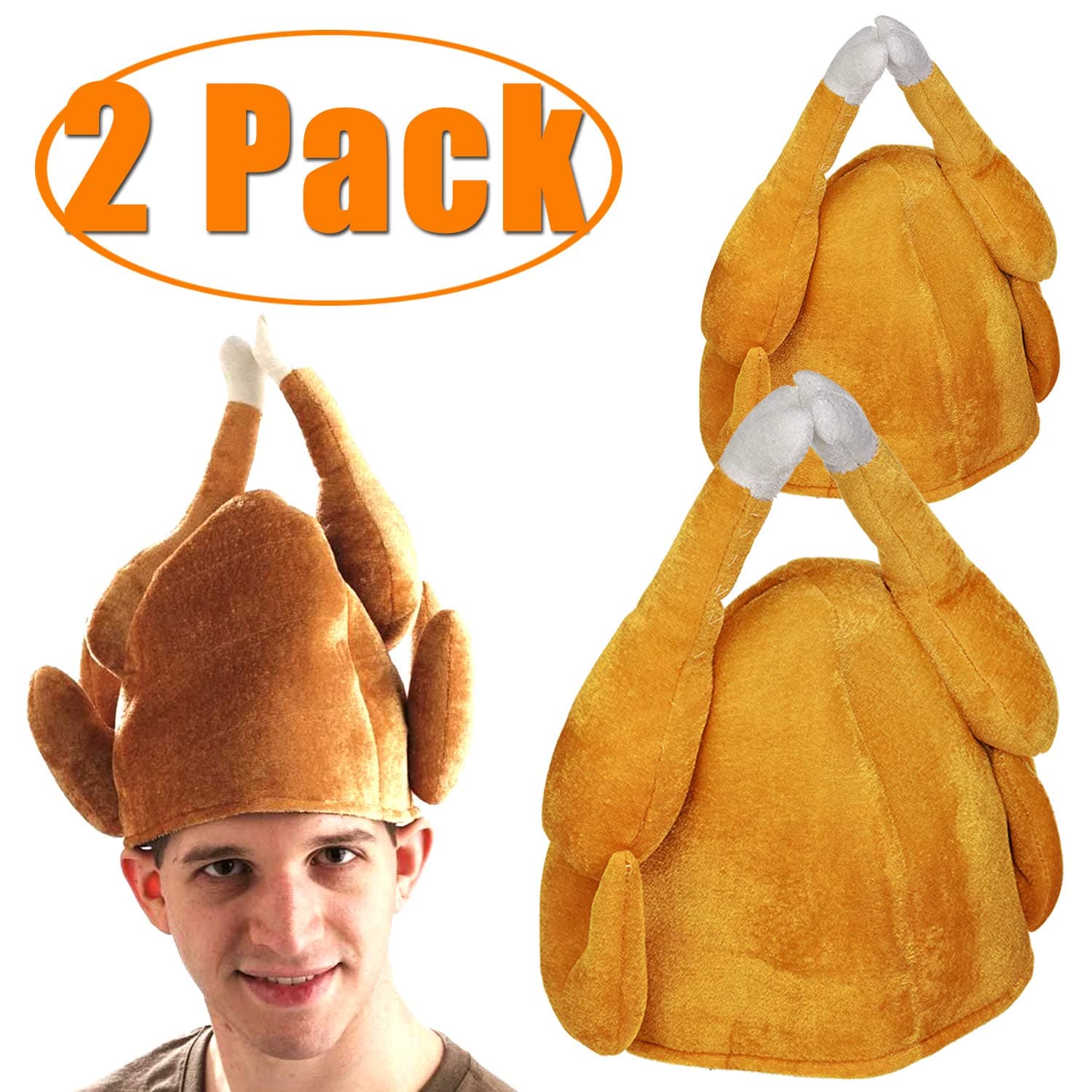 2 Pack Thanksgiving Roasted Turkey Hat for Men Women Kids Plush Turkey Hat Costume Turkey Party Accessory Holiday Trot for Christmas Xmas Party Favors Supplies Brown, Large