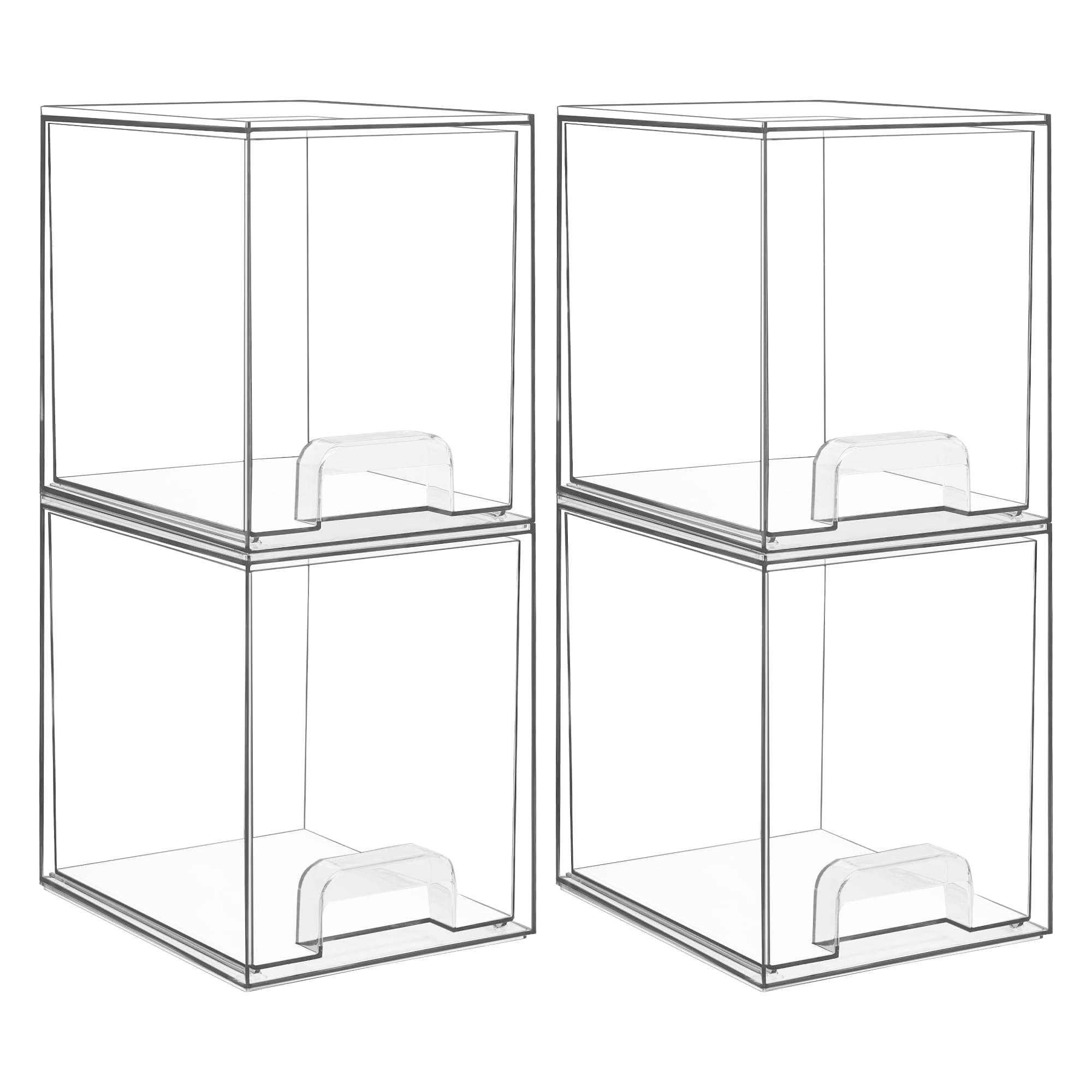 Vtopmart 4 Pack Clear Stackable Storage Drawers,7.6" H Plastic Organizers Bins for Skincare, Bathroom Supplies,Ideal for Cabinet,Undersink,Vanity,Kitchen,Pantry Organization