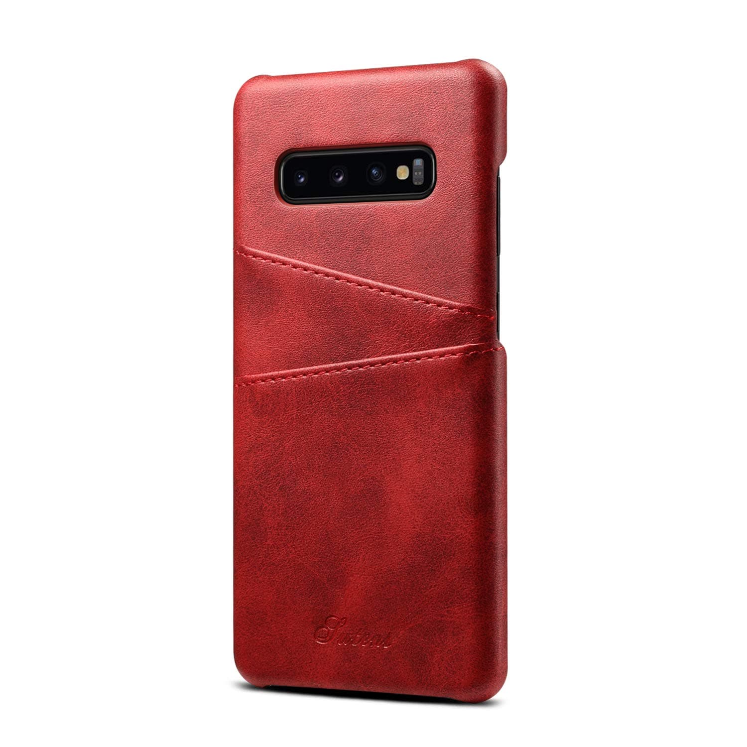 Galaxy S10 Plus S10+ Leather Case,TACOO Super Slim Fit Soft Pu Protective Two Credit Card Slots Ultra Thin Phone Back Cover Red