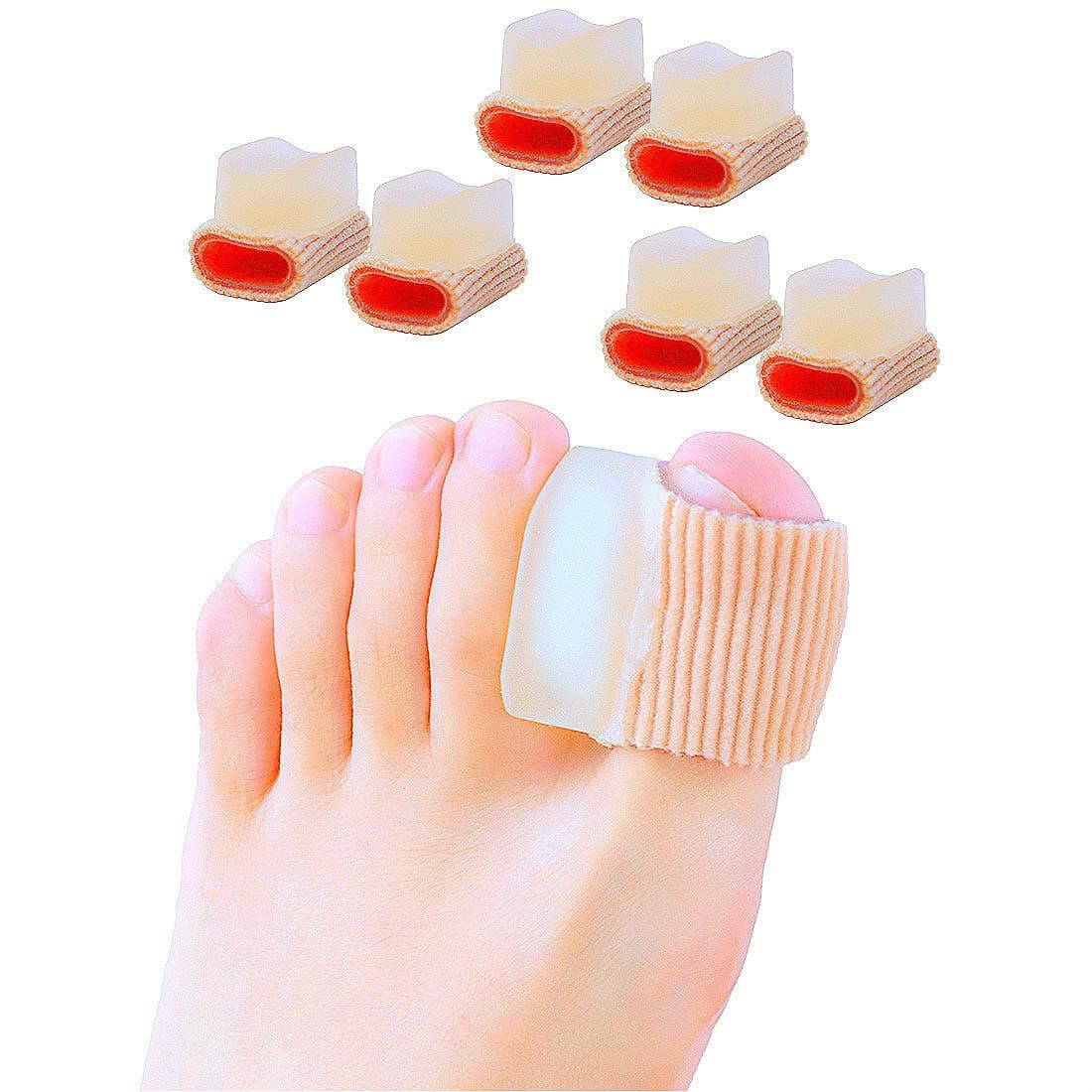 Povihome 6 Pack Gel Toe Spacer Separators(0.6'' Thick), Bunion Corrector for Overlapping Toe (1st/2nd Toe), Silicone Toe Spacers with Soft Gel Lining for Hallux & Bunion Pain Relief