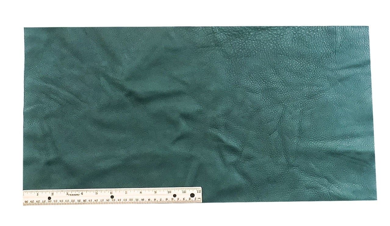 Upholstery Leather Piece Cowhide, Forest Green, Light Weight, 12" x 24", 2 Square Feet