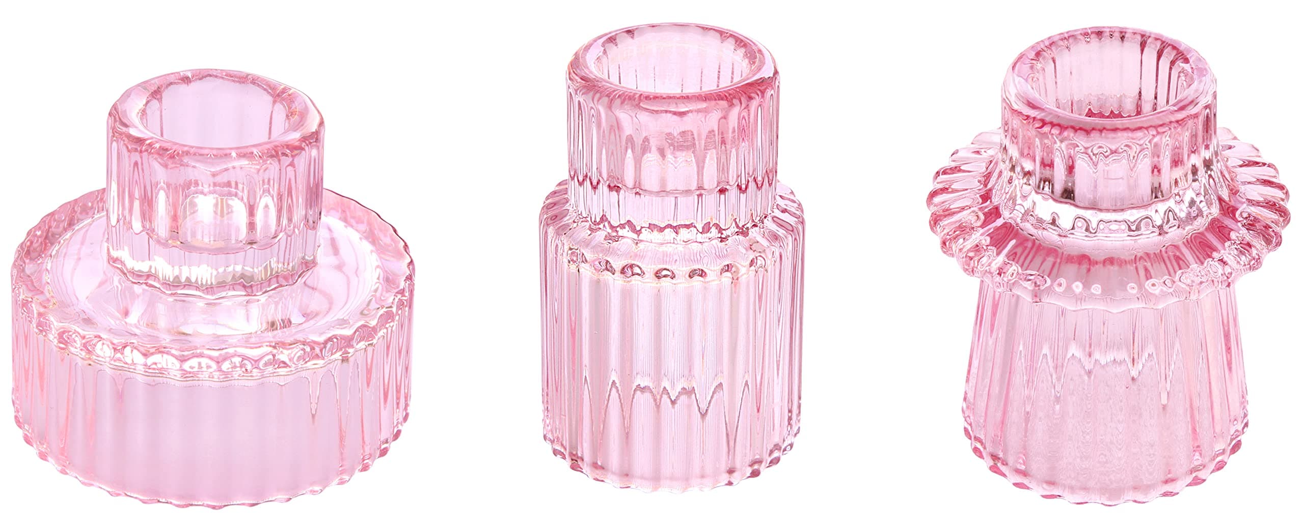 Pink Candlestick Holders Set of 3 Glass Candle Holders for Taper Candles,Pillar Candles and Tealight Candles