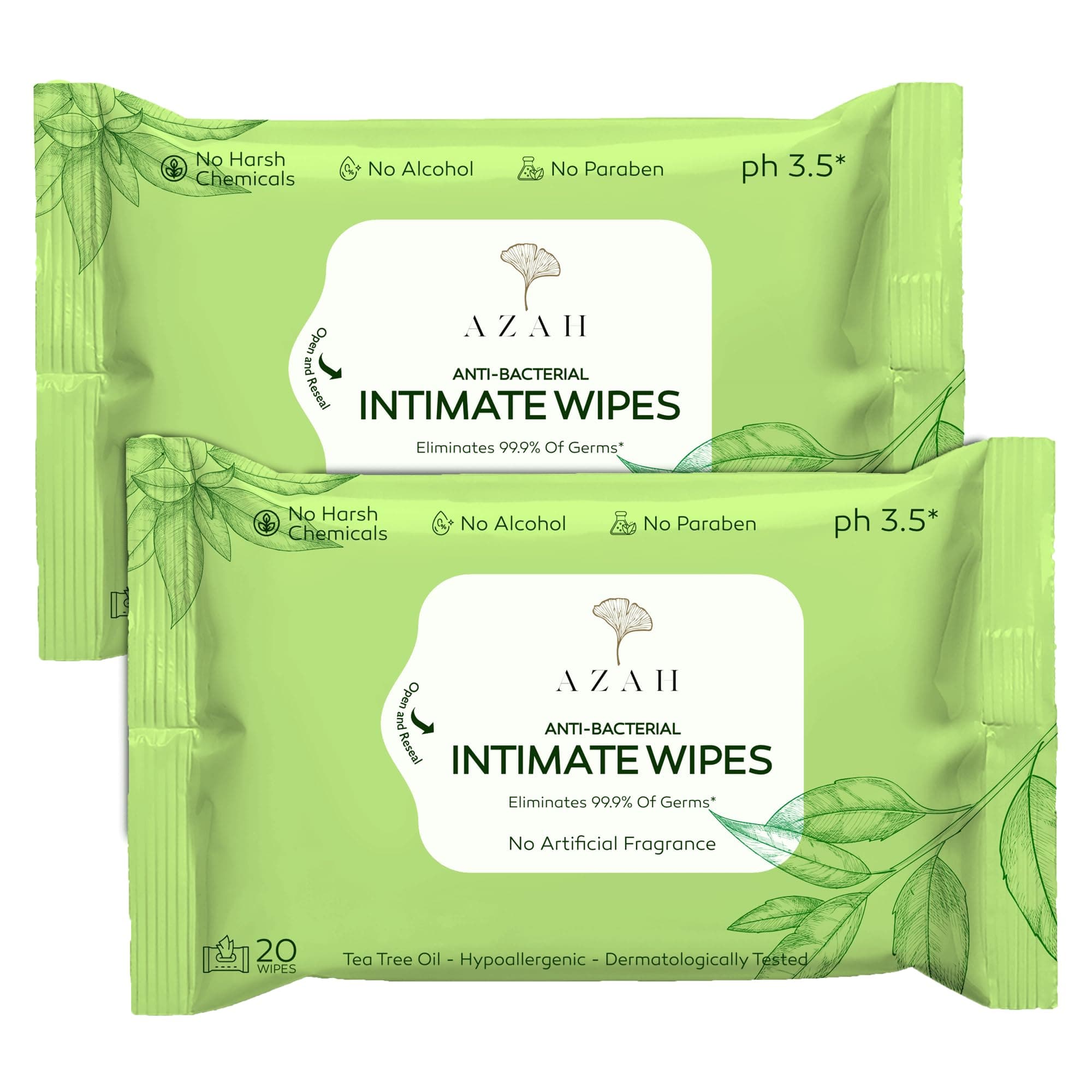 AZAH Intimate Wipes for Women | AntiBacterial Vaginal Wipes Pack of 40 | pH Balanced Feminine Wipes | All Natural Ingredients for Daily Hygiene |Travel Friendly Wet Wipes for Face and Private Parts