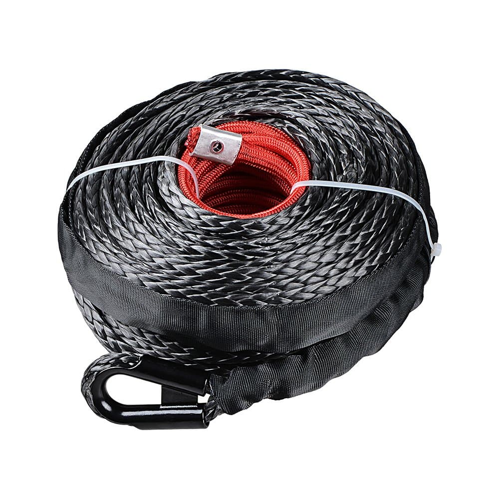 95ft x 3/8 Black Synthetic Winch Rope Line Cable w/Rock Heat Guard 20500LBs Recovery Truck 4x4 ATV UTV