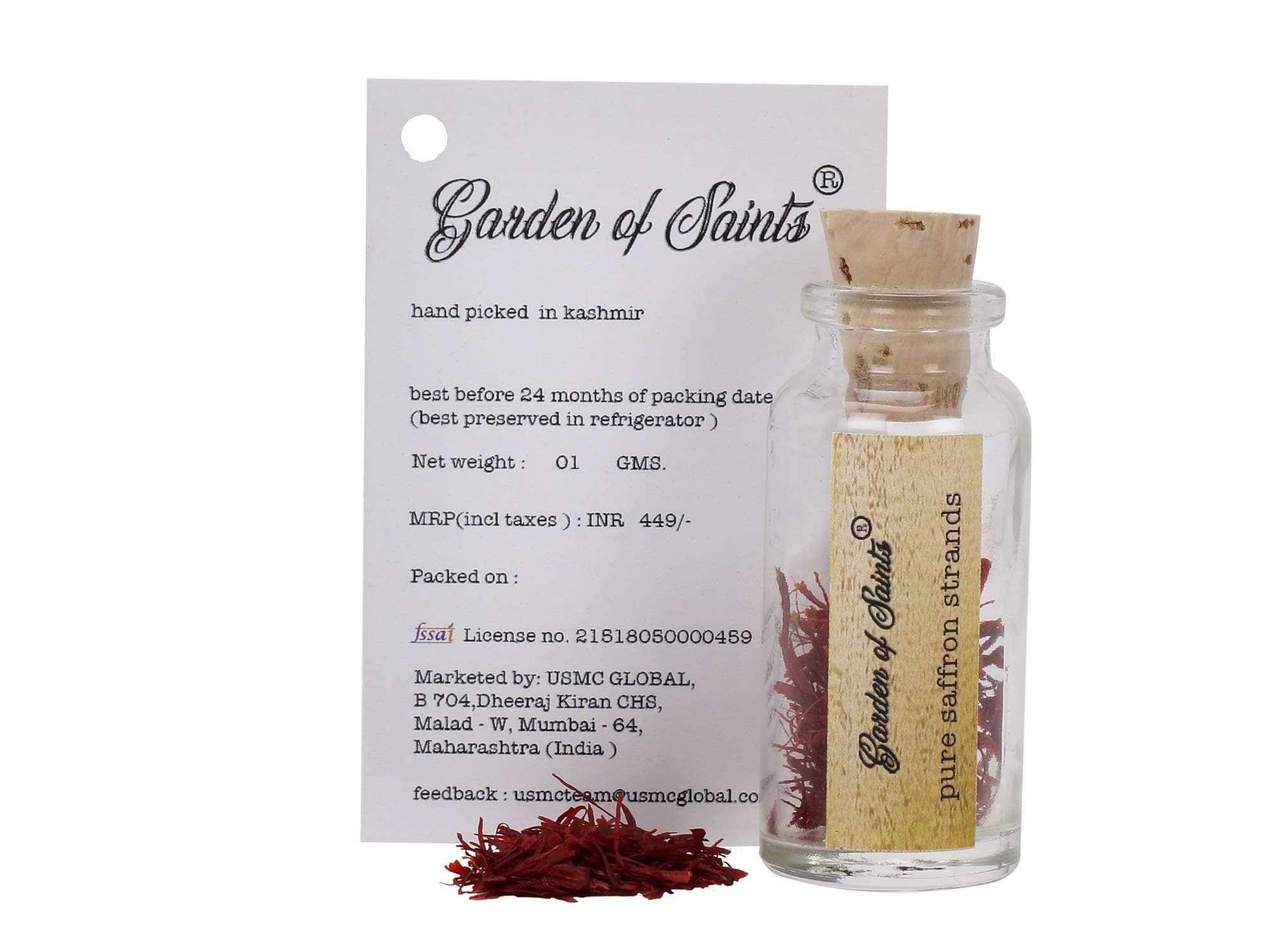 Pure Kashmiri Mogra Saffron 1 Gram Grade 1 - ISO 3632 Lab Tested