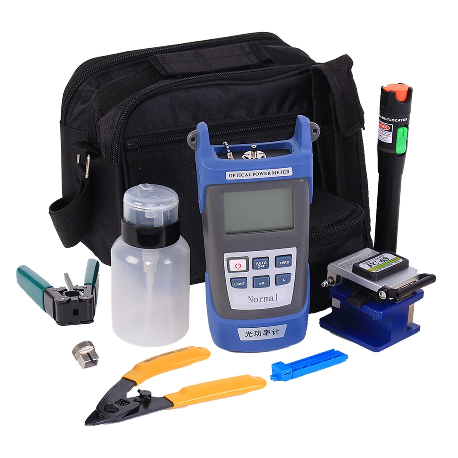 VFLTOOL Fiber Optic Termination Tool Kit - 9 in 1 Assembly FTTH tool kit with FC-6S Cleaver Optical Power Meter Finder - 30km Visual Fault Locator Optical Pliers Cable Cutter Stripper