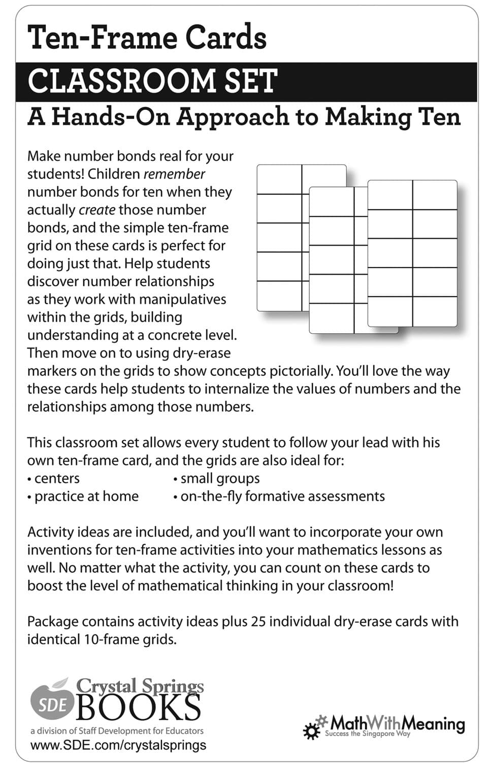 Crystal Springs Books Ten-Frame Cards Classroom Set, Singapore Math (550206)