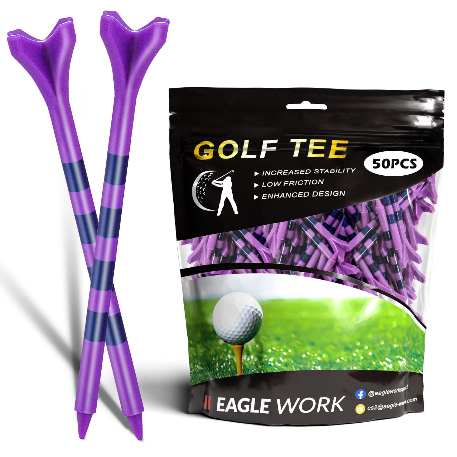 Plastic Golf Tees, Pack of 100(3-1/4'' & 2-3/4'') 4 Prongs Golf Tees, More Durable and Stable, Reduces Friction & Side Spin Plastic Tees