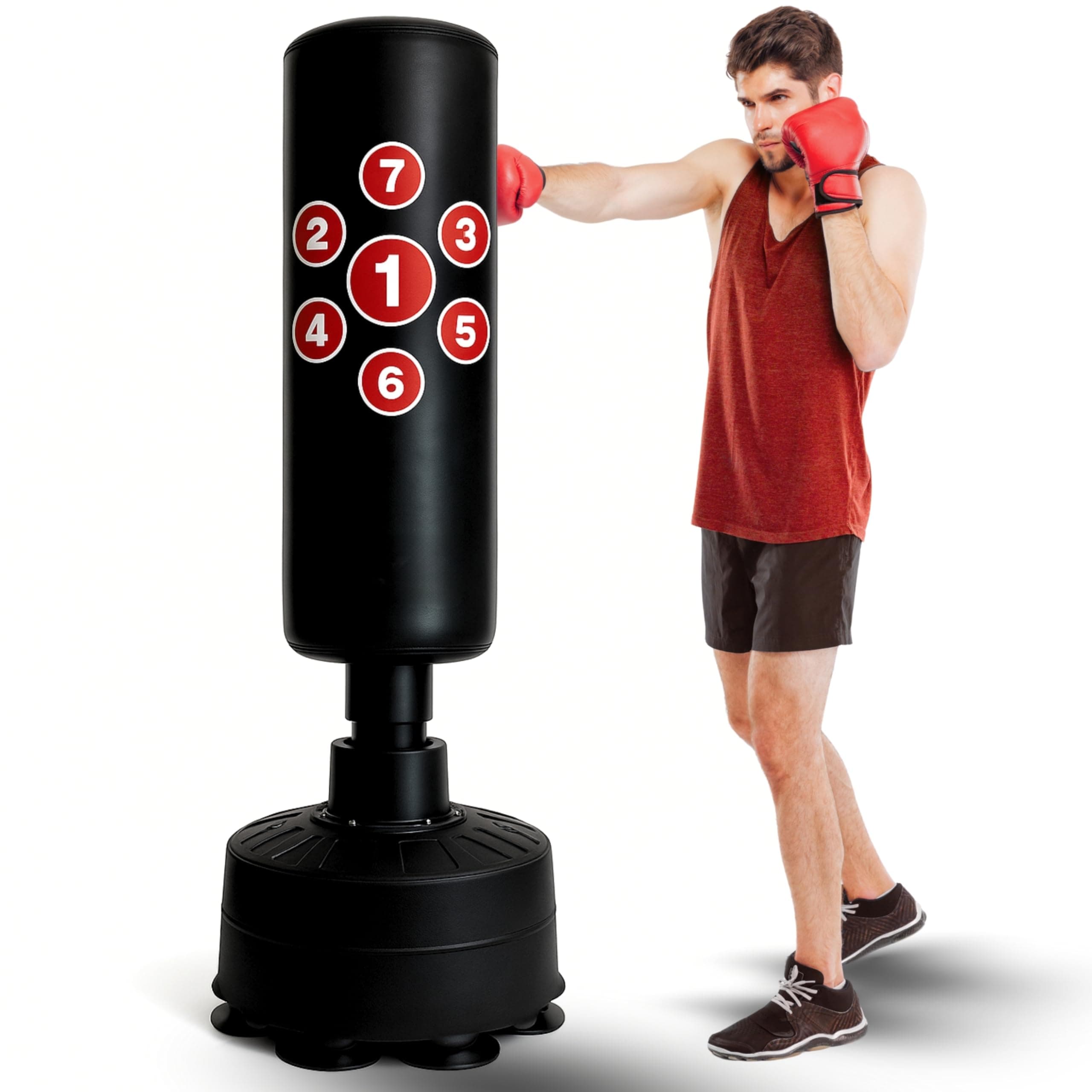 Free Standing Punch Bag 5.2Ft, Muay Thai Pedestal Stand Alone Boxing Floor Standing Punching Bag Home Training Gym