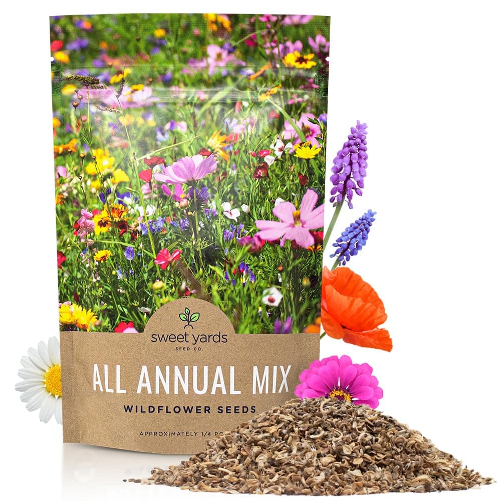 Bulk Wildflower Seeds Annual Quick Blooming Mix - 1/4 Pound Bag - Over 30,000 Open Pollinated Seeds