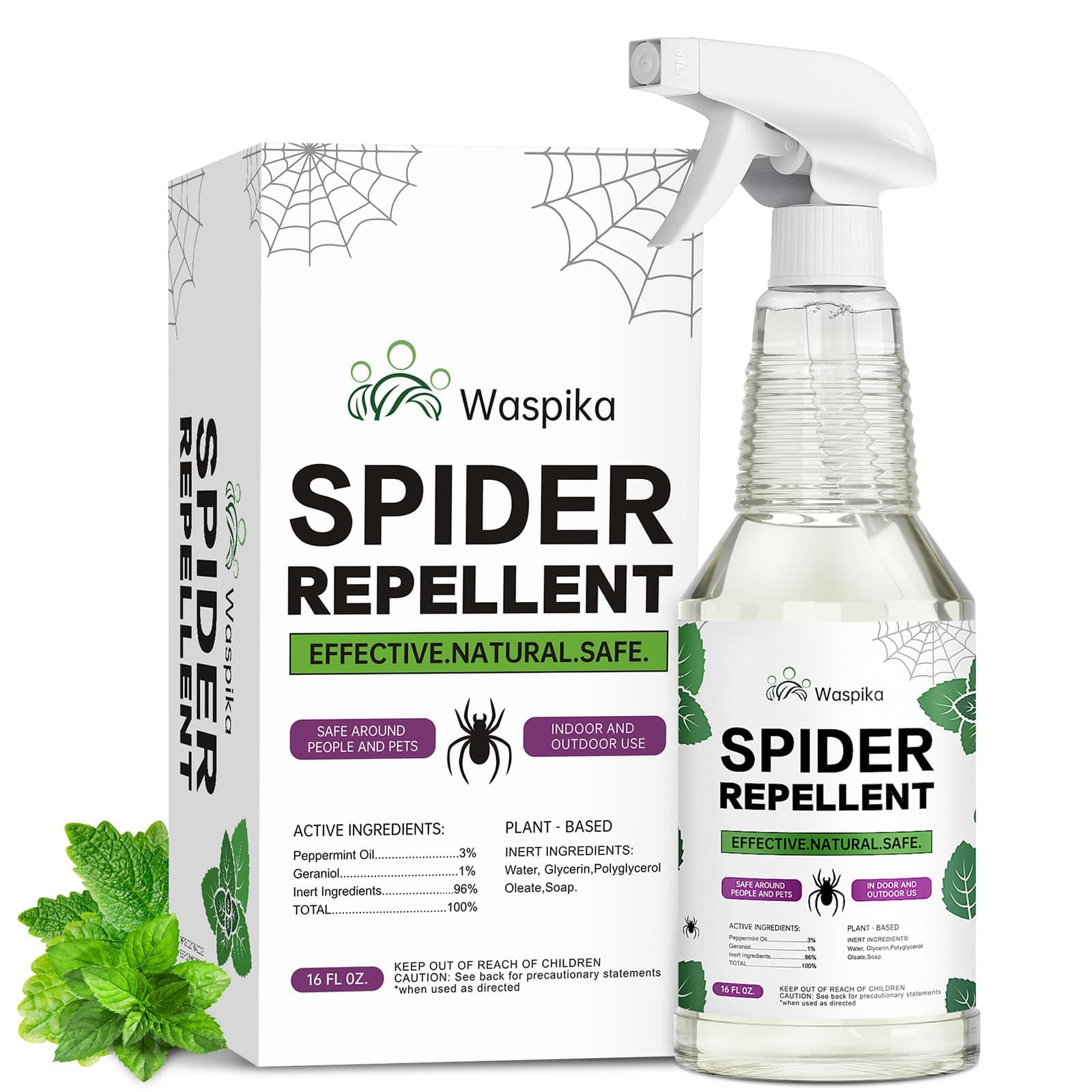 Spider Repellent Indoor & Outdoor Spray with Peppermint Oil, Natural Spider Deterrent, Effective Spider Spray for Home and Garden Use, Safe and Protection Against Spiders and Insects, 16oz