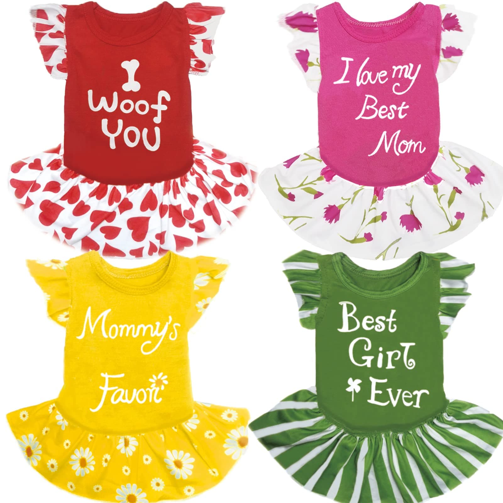 XPUDAC 4 Pieces Dog Dress Girl Clothes for Small Dogs Girl Flower Dresses for Dogs Apparel Colorful Small Dog Clothes Female (S, 4 Flower)