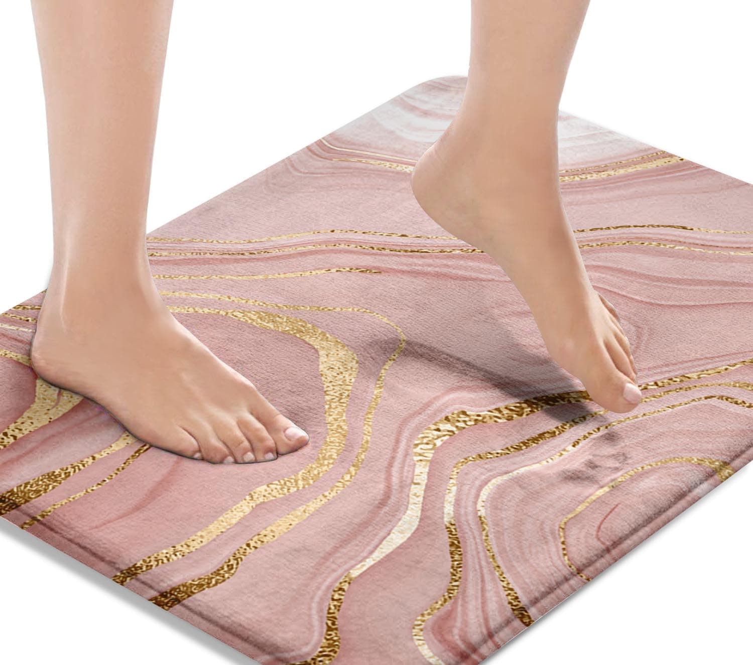 Britimes Marble Pink Bath Mat for Bathroom, Bathroom Mats Rugs No Silp, Washable Cover Floor Rug Carpets Floor Mat Bathroom Decorations 16x24 Inches for Kitchen Kitchen Bedroom Indoor