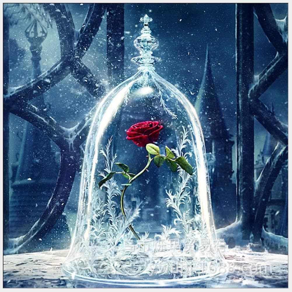 5D Diamond Painting Kit Beautiful Rose Full Drill Diamond Embroidery Painting DIY Embroidery Cross Stitch Painting for Home Wall Decor (30-30 cm)