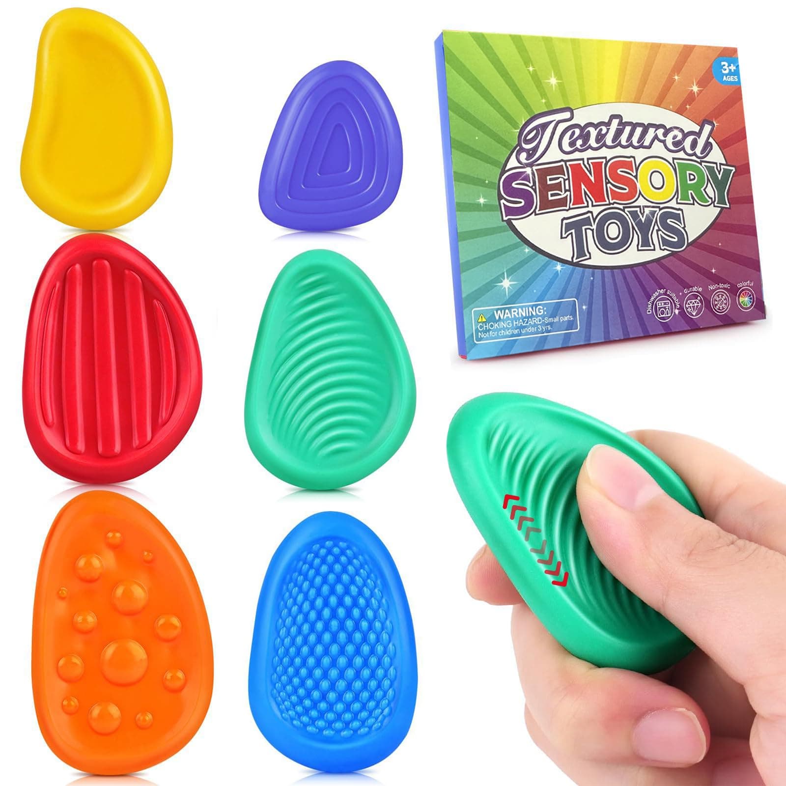 6 PCS Sensory Stone - Fidget Toys for Anxiety Relief, Worry Stone, Stress Relief, Quiet Fidgets for Kids/Adults