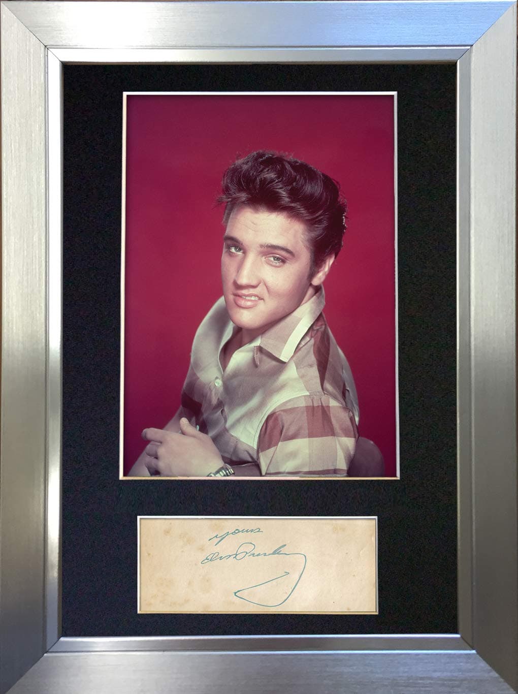 ELVIS PRESLEY Signed Autograph Mounted Photo Reproduction PRINT A4 Rare (297 x 210mm) #70 (Silver Frame)