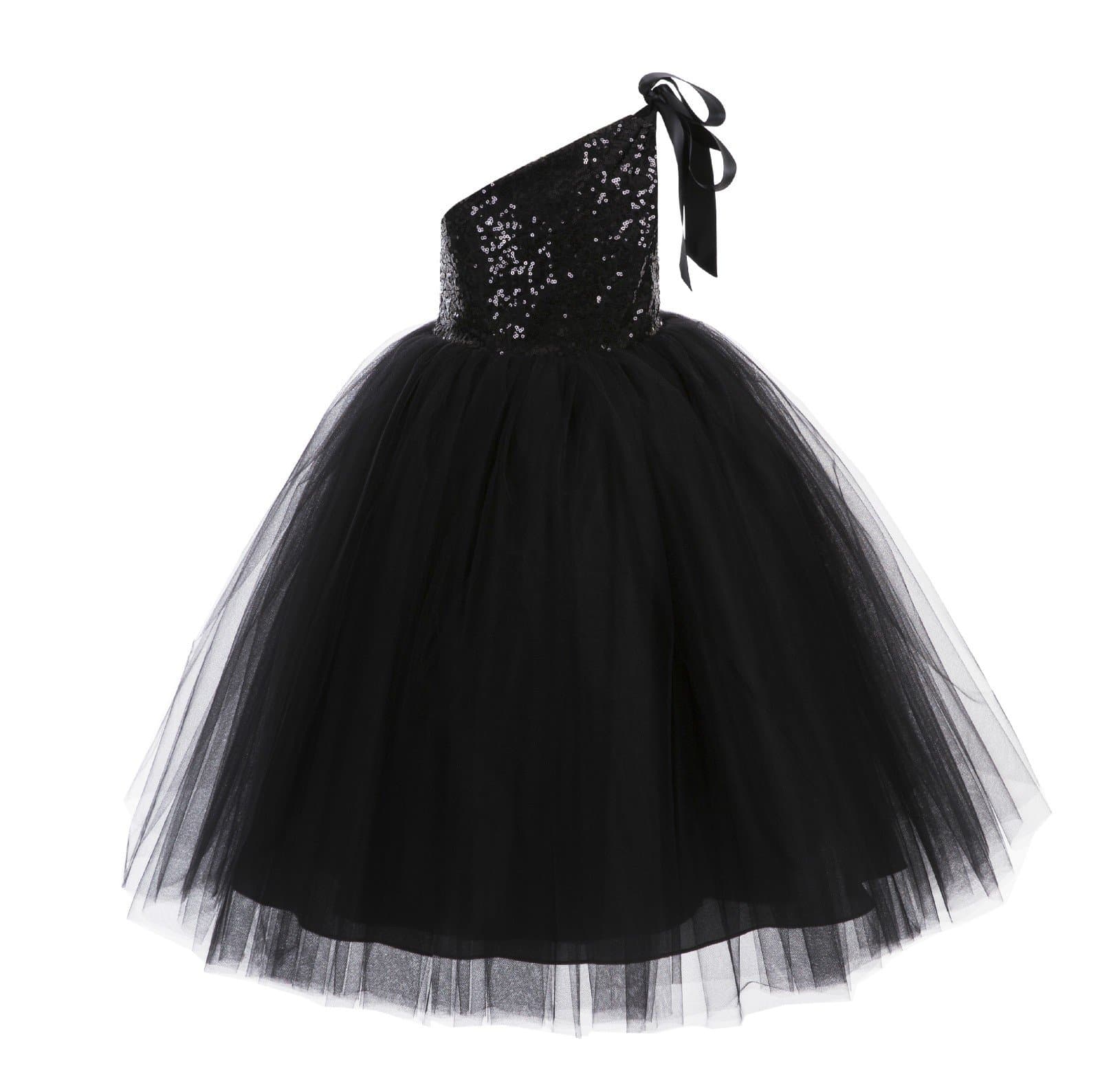 ekidsbridalOne-Shoulder Sequin Tutu Flower Girl Dress Corset Dress Wedding Pageant Dresses Ball Gown Tutu Dresses