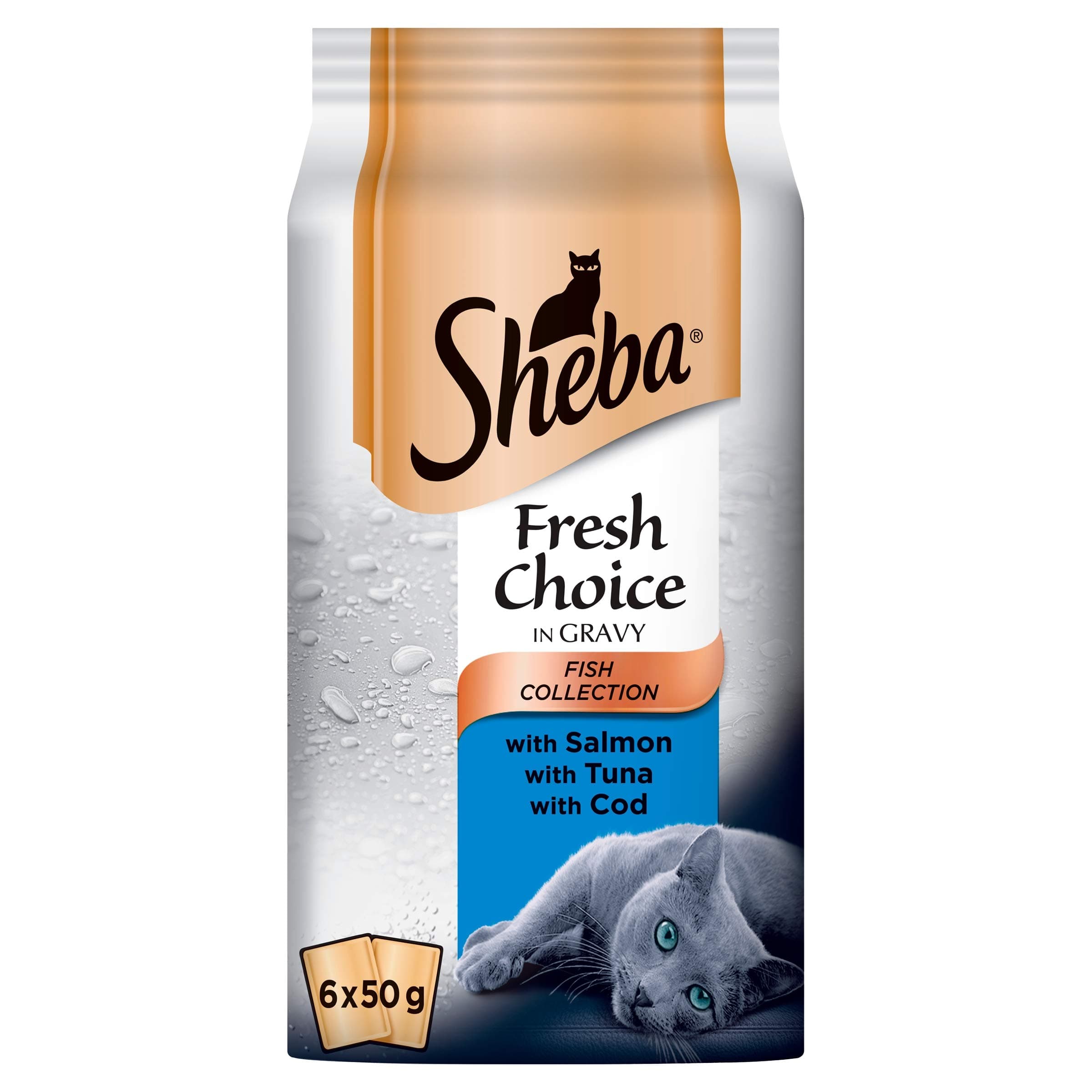 Sheba Fresh Choice Cat Food Pouches Fish Collection in Gravy, 50 g (Pack of 6)