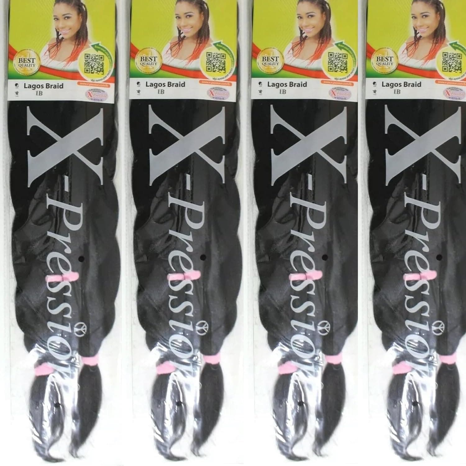 1B 4 PACK XPRESSION LAGOS BRAID Pre-Pulled Hair Extension , 42″ & 46″ Pack , (Colour 1B, Natural Black)
