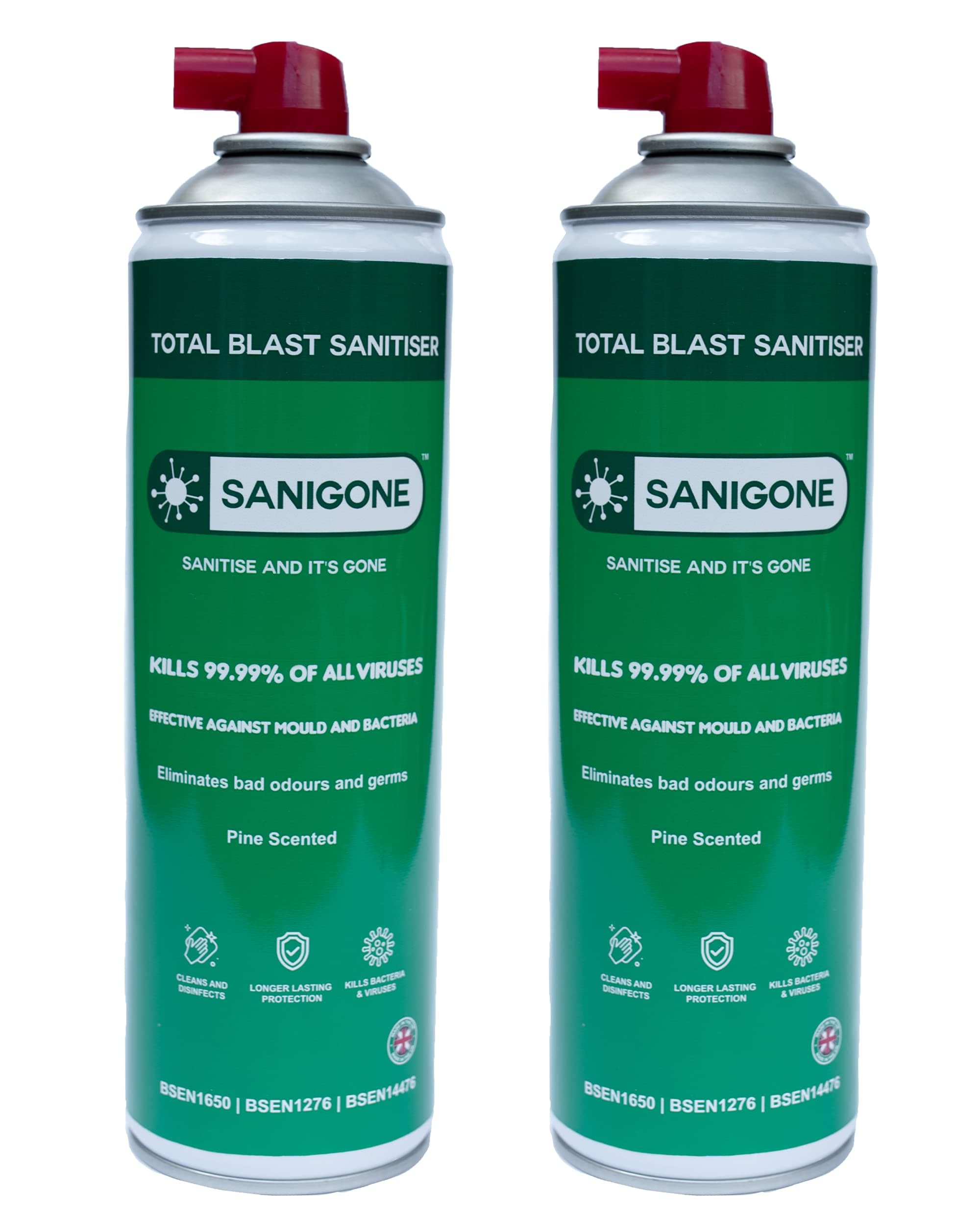 – TOTAL BLAST - Sanitiser & Mould Remover 500ml Spray | Eliminate 99.99% of Germs, Viruses, Bacteria & Mould for up-to 7 days | Pine Scented (x2 Pack)