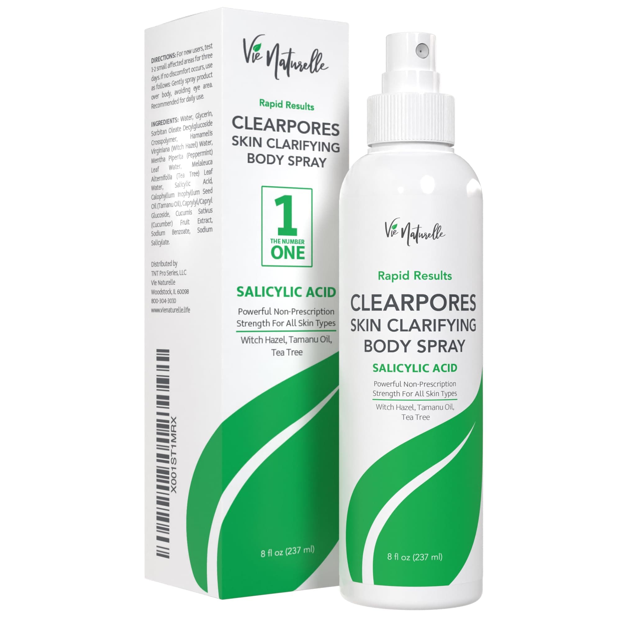 Vie Naturelle Body Acne Spray Treatment with Tea Tree Oil and Salicylic Acid for Men, Women, and Teens - Powerful Non-Prescription Strength Exfoliating Spray for All Skin Types - 2.5% Benzoyl Peroxide