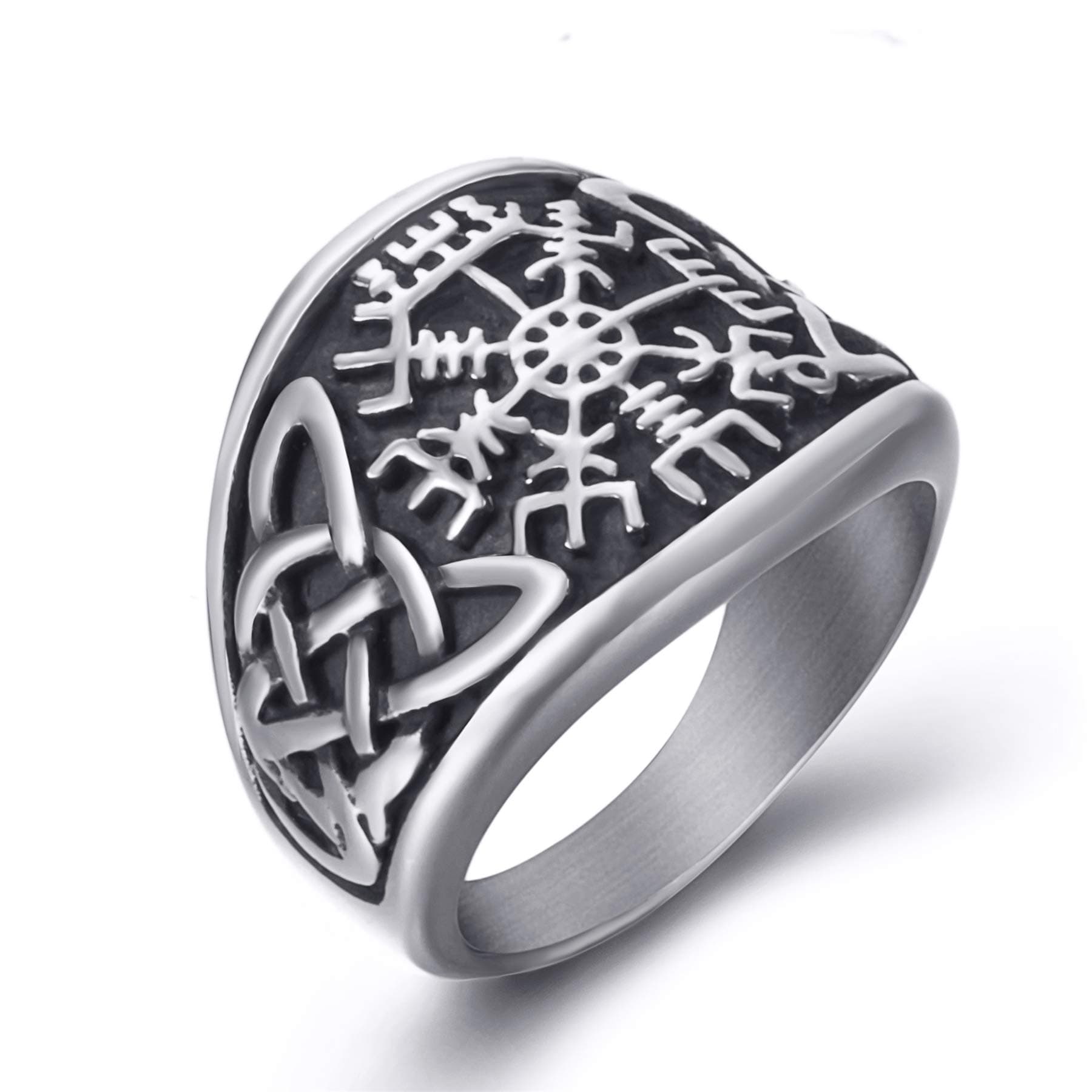 Men Stainless Steel Rings Viking Valknut Vegvisir Pirate Compass Norse Symbol Vintage Jewelry Size 8-13
