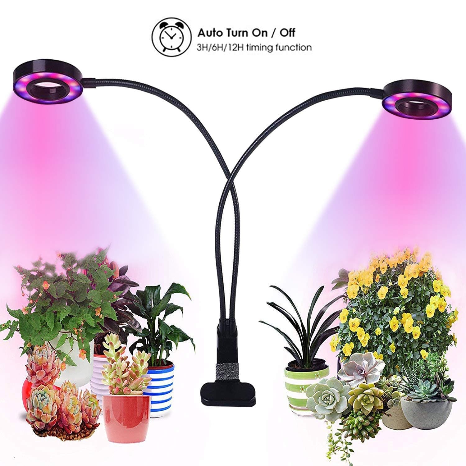 Grow Lights for Indoor Plants,Growstar 20W Dual Head Plant Lamp with 3/6/12H Timer Red/Blue/White Spectrum 360 Degree Flexible Gooseneck 3 Switch Modes Gardening & Office Reading [2019 Latest Upgrade]