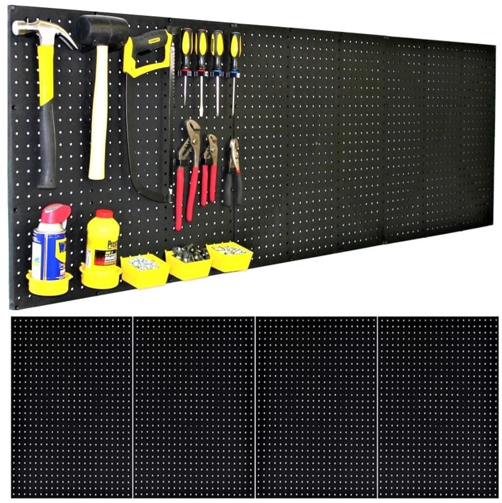 Made in USA Pegboard Wall Organizer 4 ea 24"x16" Plastic Pegboard Panels - 96” Wide - Kit P-212 B Garage Organization for Workbench Tool Storage Organizer - Tuff Peg Board