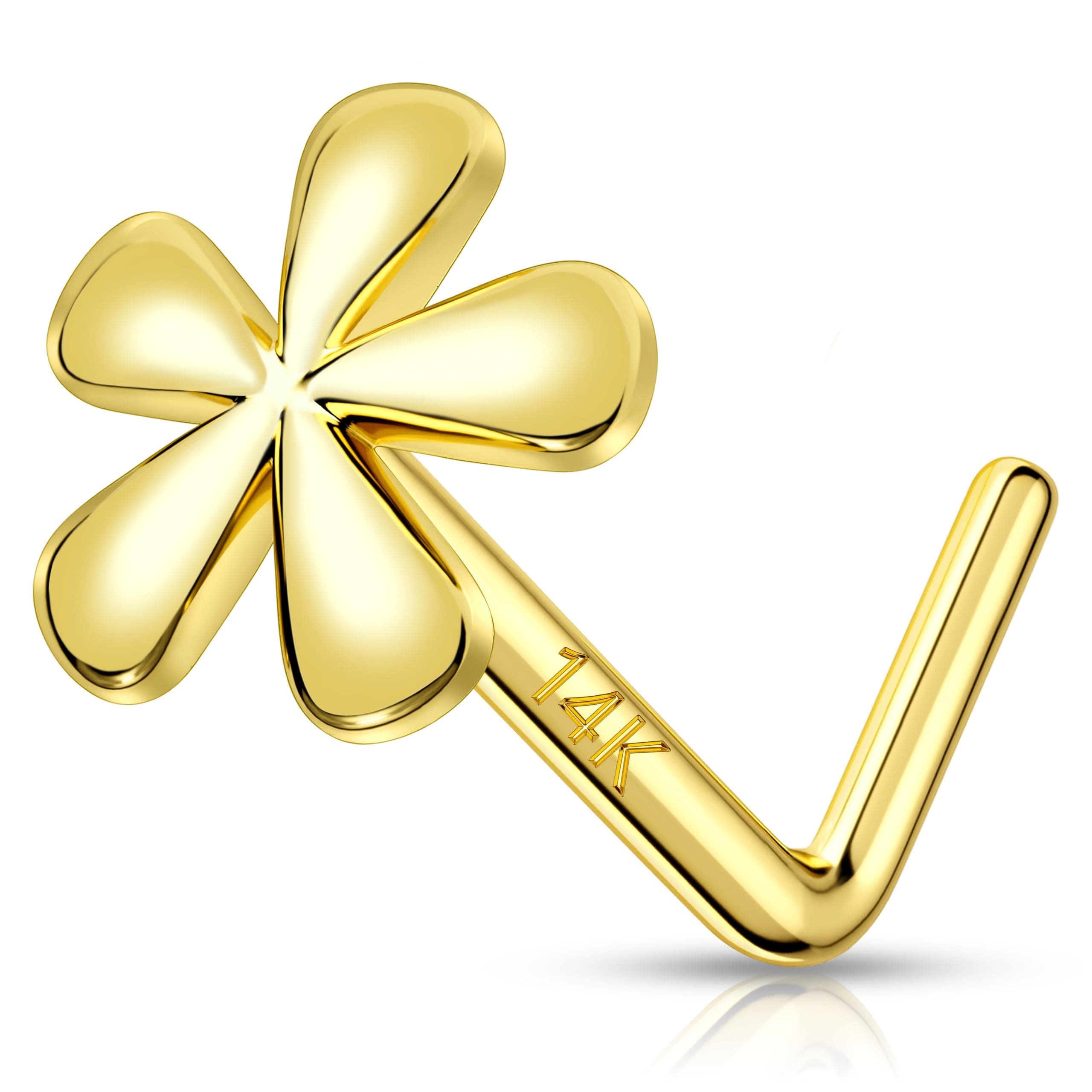 MelightingMeIighting Solid Gold Flower Nose Stud 20G Gold Nose Ring L Shaped 14K Solid Gold Nose Piercing Jewelry for Women Real Gold Nose Screw for Women