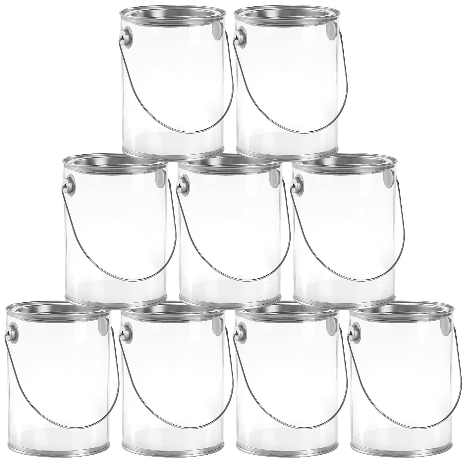 Hedume 9 Pack Clear Paint Can Containers with Metal Lids, 5 Inches Tall Empty Paint Storage Cans, Quart Size Decorative Faux Paint Pails, Great for Party Favors, Decor and DIY