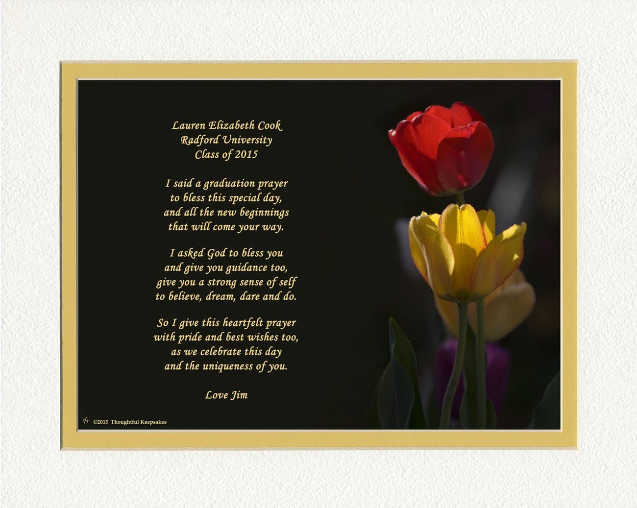 Personalized Graduation Gift with "Graduation Prayer Poem" Tulips Photo, 8x10 Double Matted. A Special Keepsake Gift for Graduate