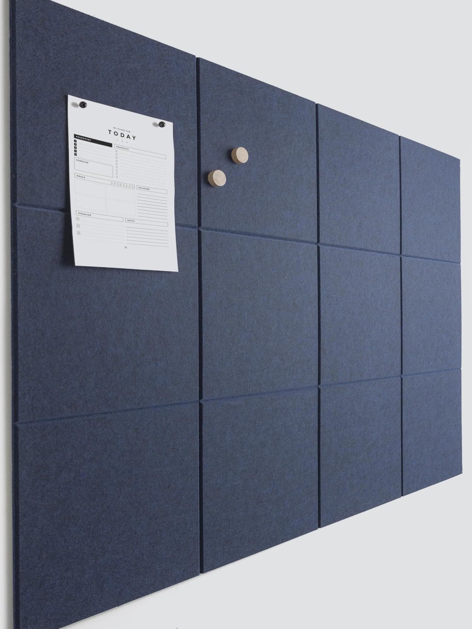 THE WHITE SHOP Large Cork Board for Office Black Felt Board Alternative - Felt Bulletin Board Tiles for Office Wall Decor, Push pin Board Wall Organizer for Office - Pack of 12 (Navy Blue)