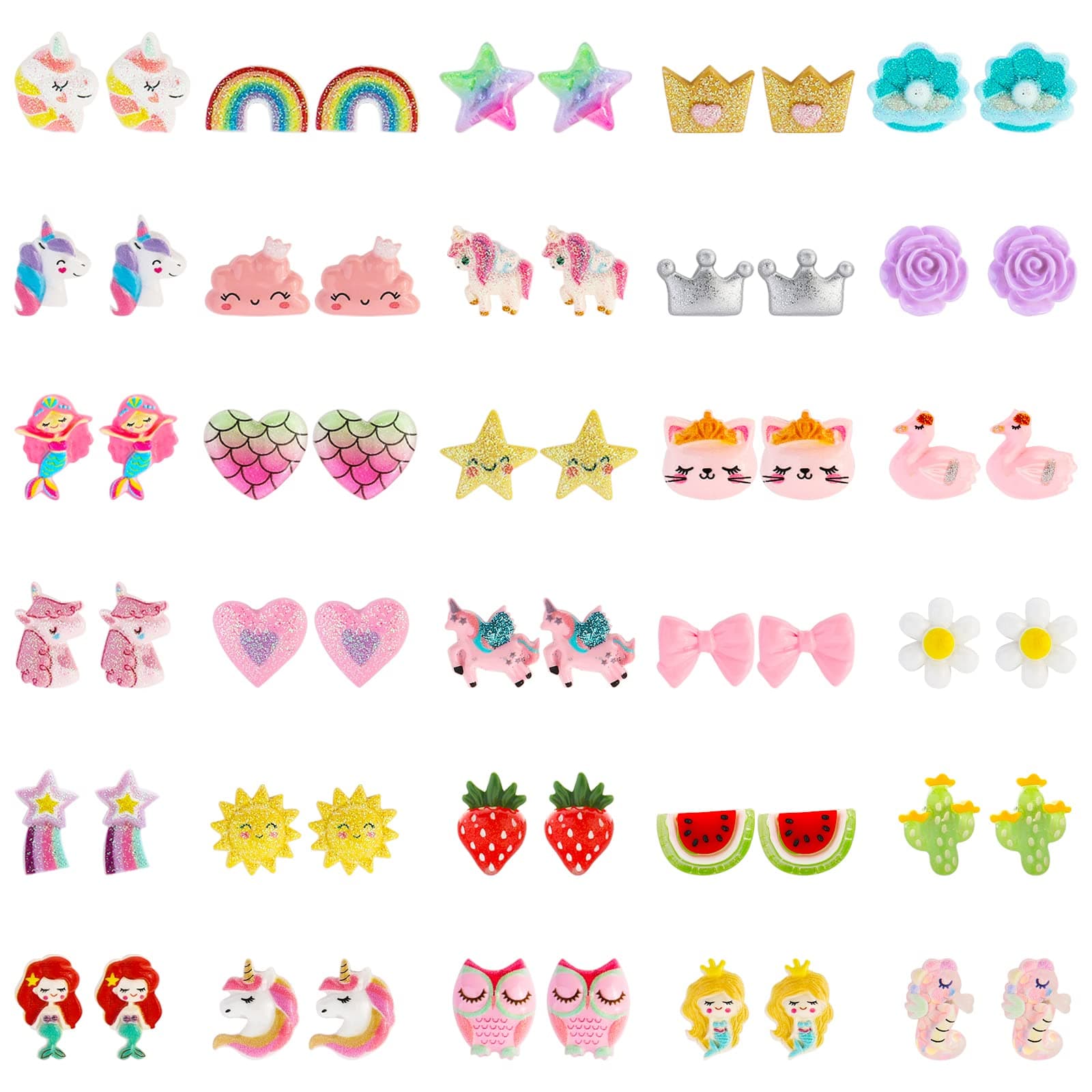 30 Pairs Magnetic Stud Earrings for Girls Clip on Earring Hypoallergenic Magnet Studs Non Piercing Girls Earring Cute Magnetic Earrings for Kids Women