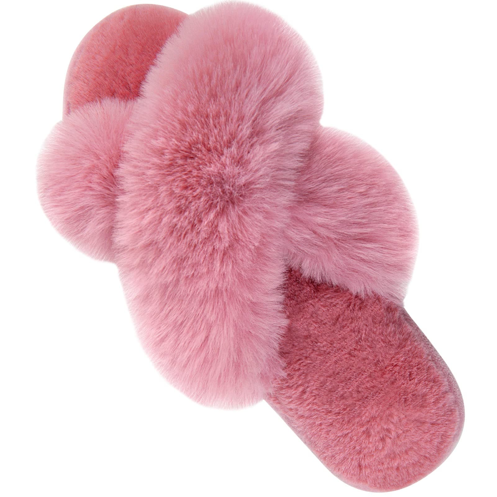 Women's Fuzzy Slippers Comfy Cross Band House Shoes Memory Foam Open Toe Indoor Gifts for Ladies