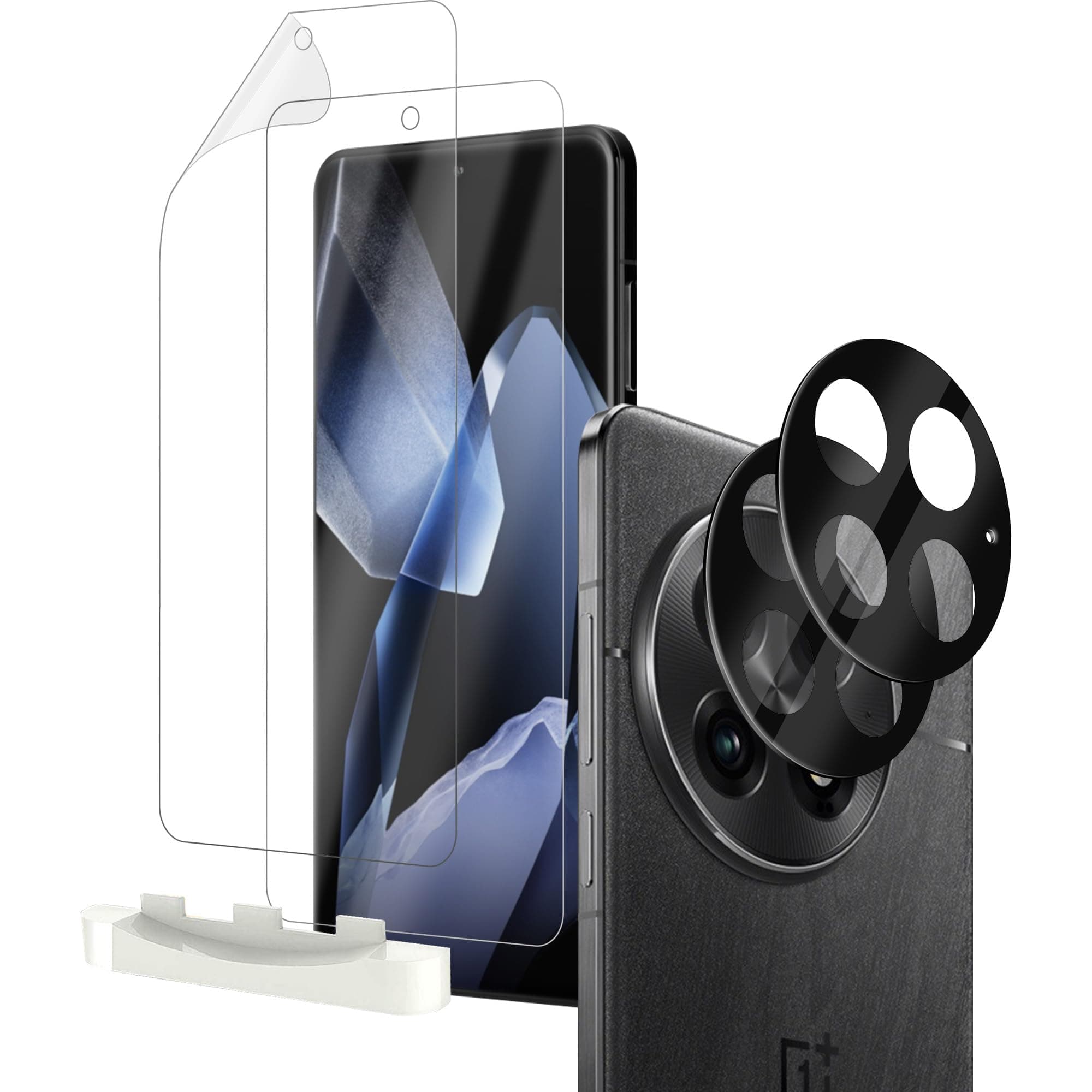 (2+2) Compatible for OnePlus 13, 2 Pack Soft TPU Screen Protector + 2 Pack Glass Camera Lens Protector, Protector De Pantalla Bubble-Scratch Self Healing with Alignment Tool High Definition