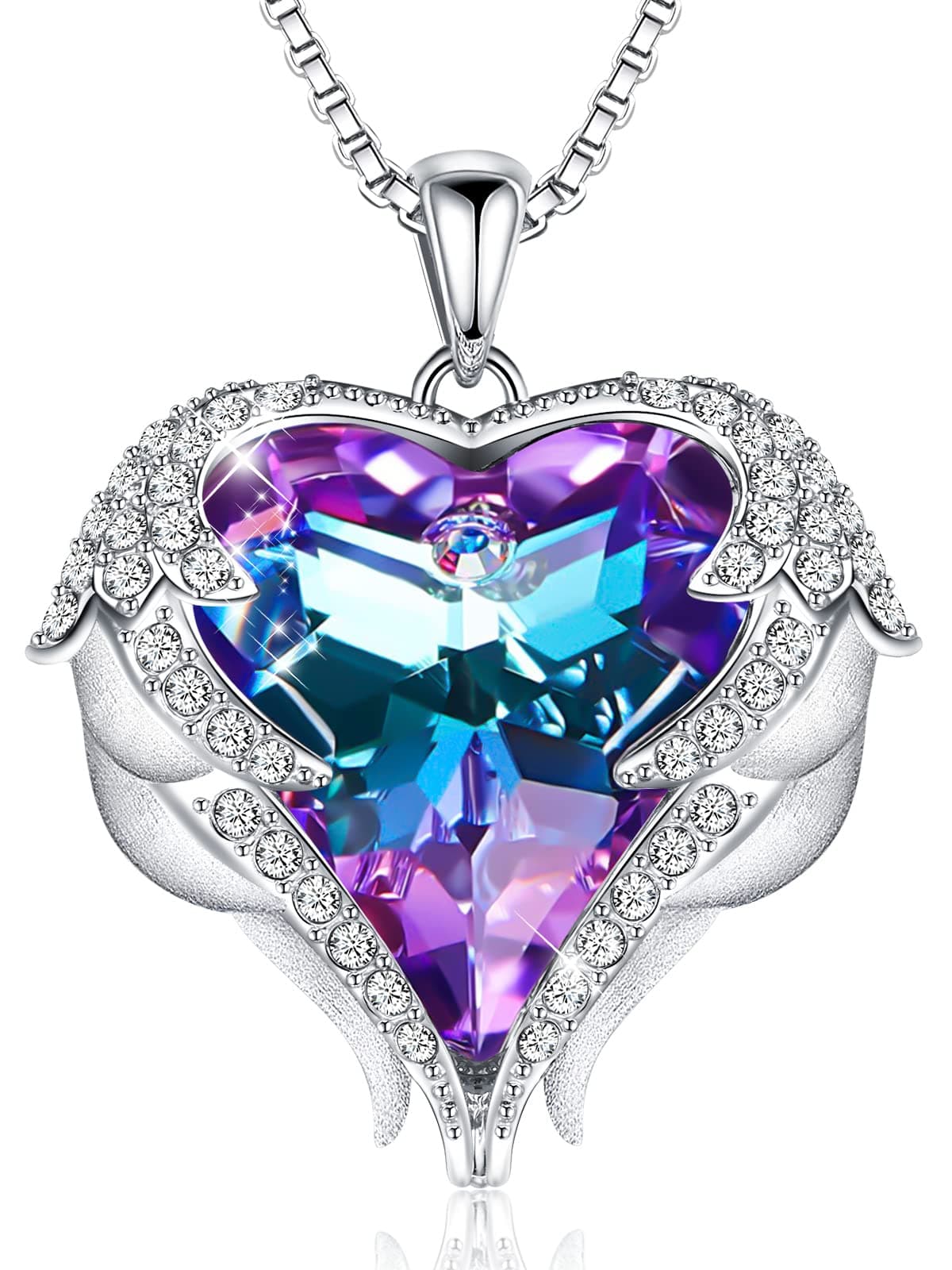 Valentines Day Gifts for Women Angel Wings Necklace for Women with Birthstone, Love Heart Silver Tone/Gold Tone Pendant, Ideal Anniversary or Birthday Jewelry Gifts for Wife Girlfriend Her