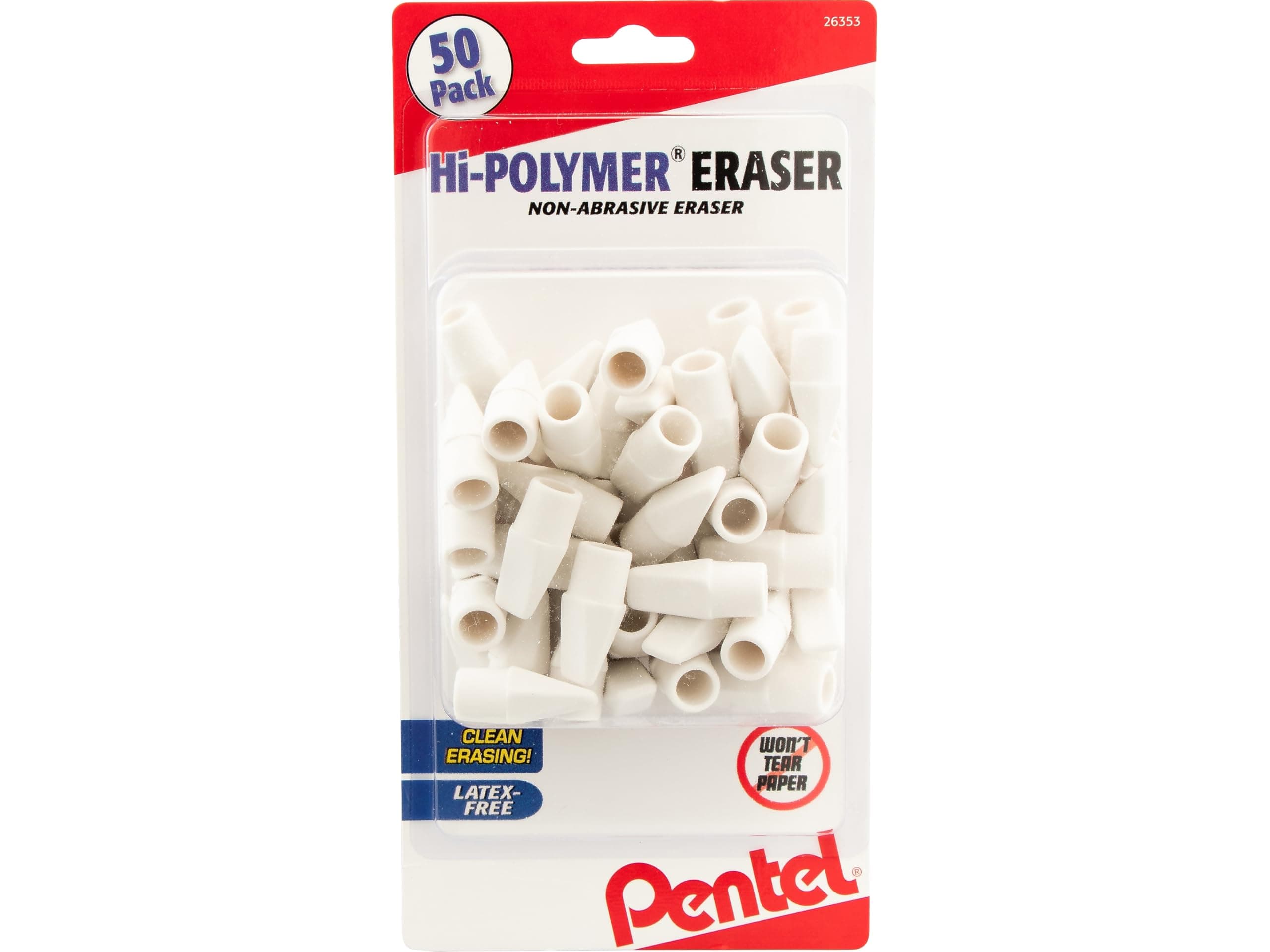 Pentel Hi-Polymer Cap Eraser, White, 50/Pack,Rectangular
