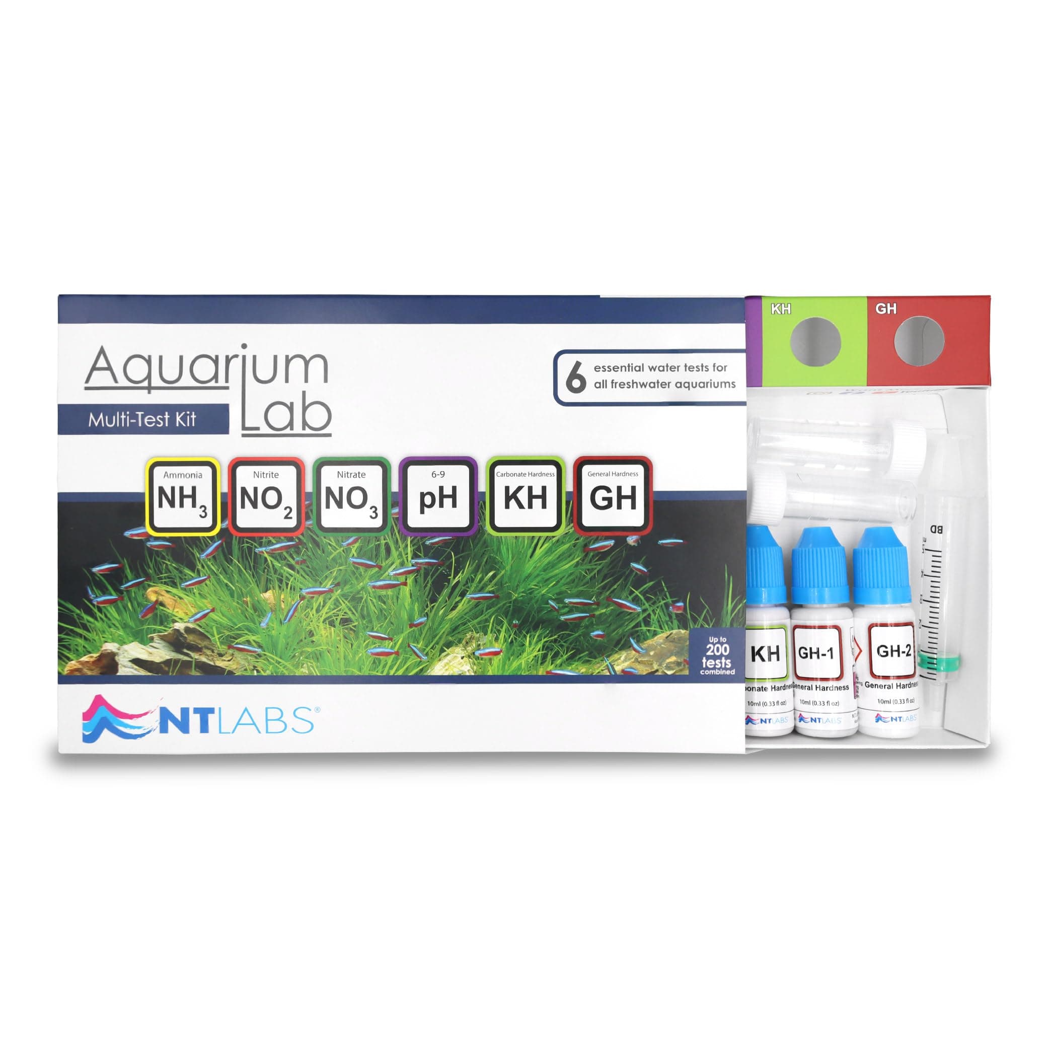 Aquarium Lab Multi Test Kit, All-in-one Water Testing Kit, Tests for Ammonia, Nitrite, Nitrate, pH, General Hardness (GH) & Carbonate Hardness (KH), Accurate Results (Up to 200 Tests)