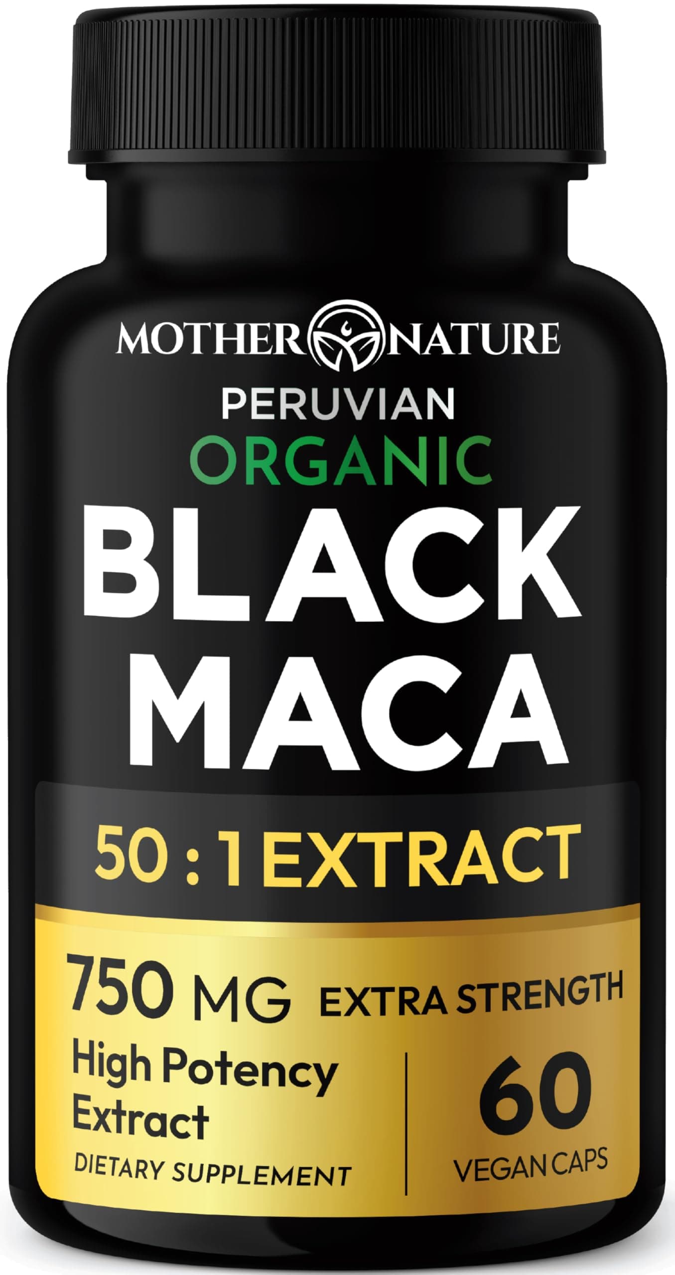 Black Maca Root 50:1 Extract 37,500mg – 60 Capsules Organic Peruvian Maca Peruana Supplement for Men | High Potency Energy, Mood & Performance Support | Vegan, Non-GMO