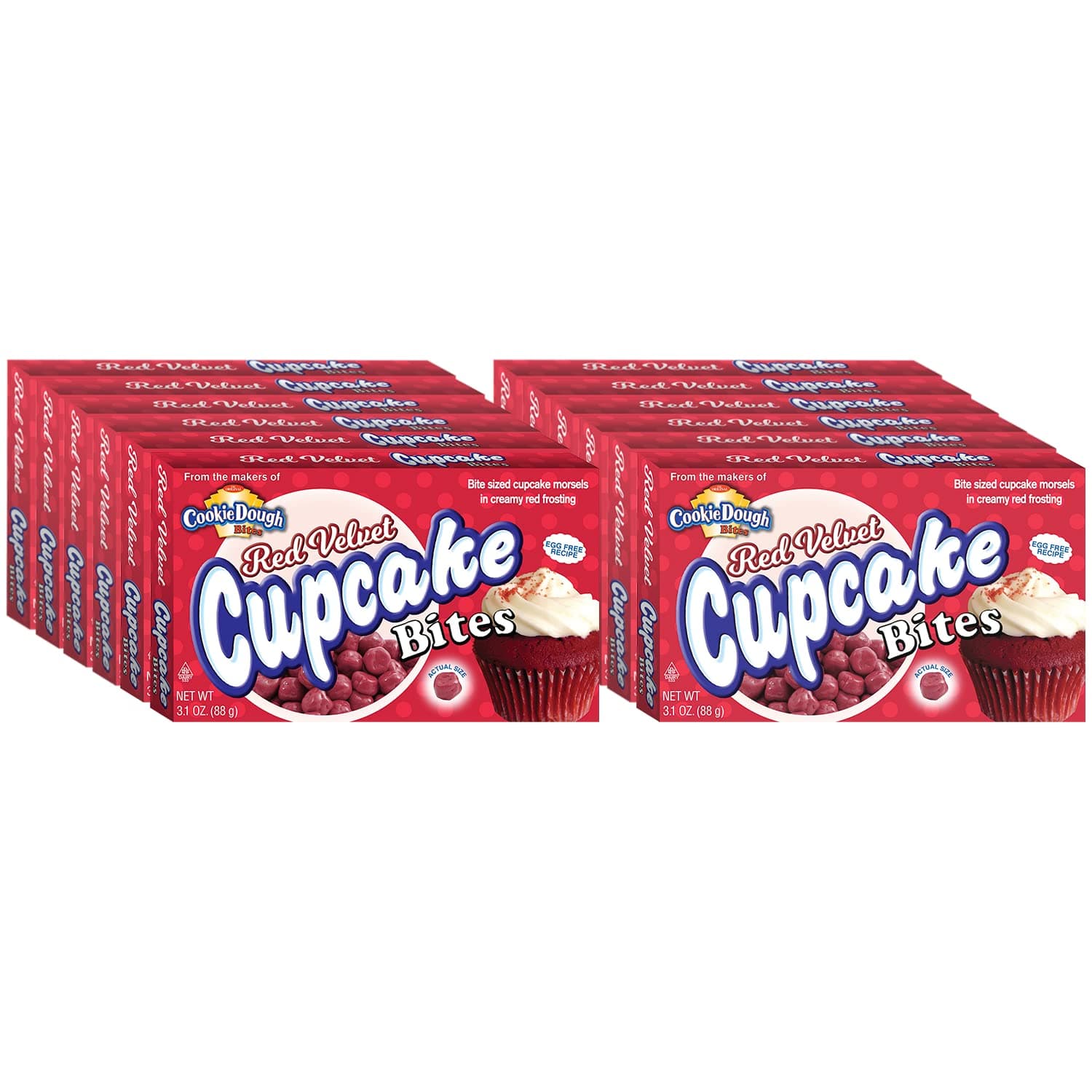 Cookie Dough Bites - Red Velvet Cupcake Bites - Chocolate-Covered Edible Cookie Dough Bites - Egg-Free Edible Cookie Dough Candy - 12 Count (3.1 oz each)