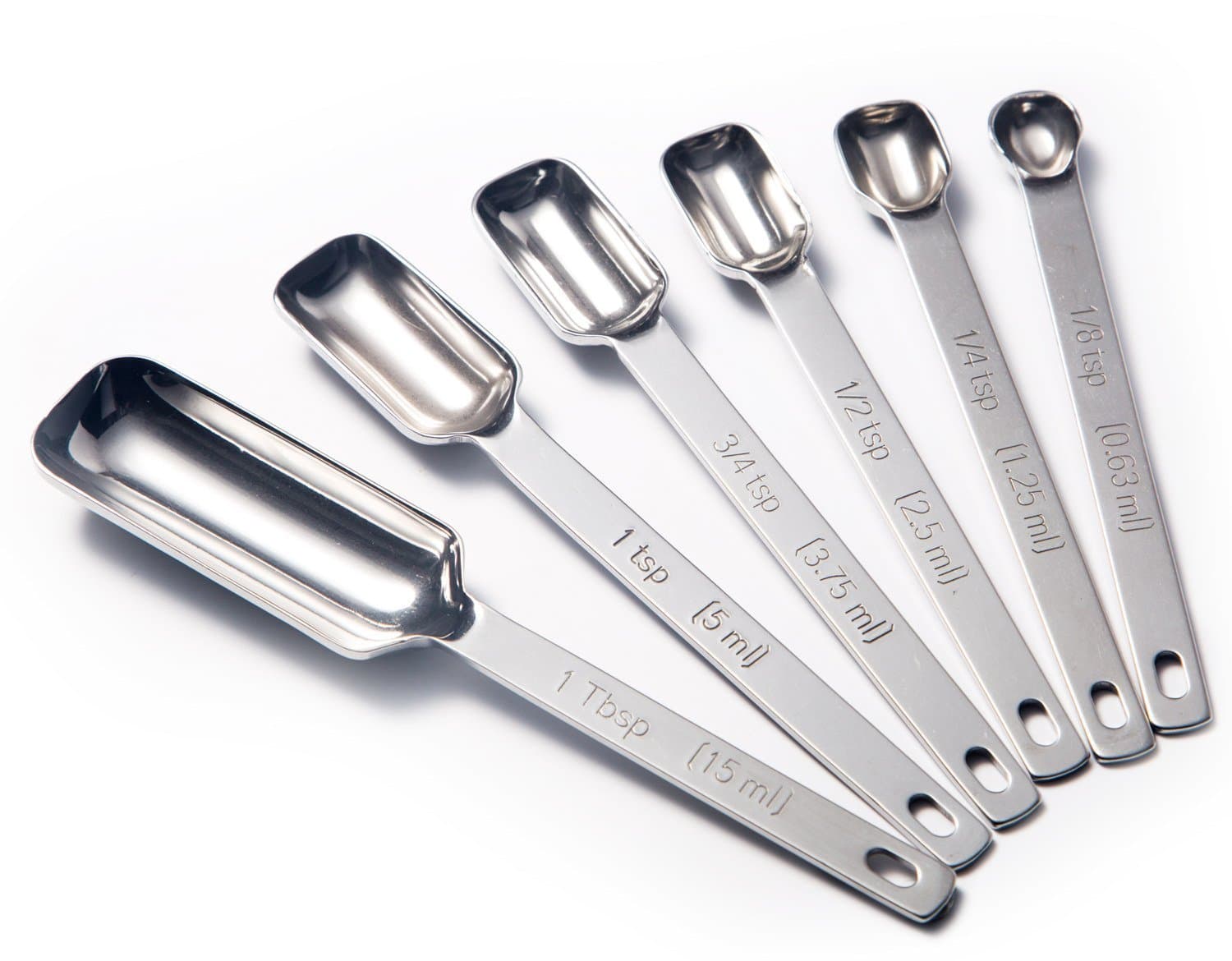 ENJOYPRO Measuring Spoons Stainless Steel Set of 6 piece, Metric Narrow Teaspoon Measurement, Heavy Duty Metal Tablespoon Measurement for Baking Cooking Spice Jars (Silver)